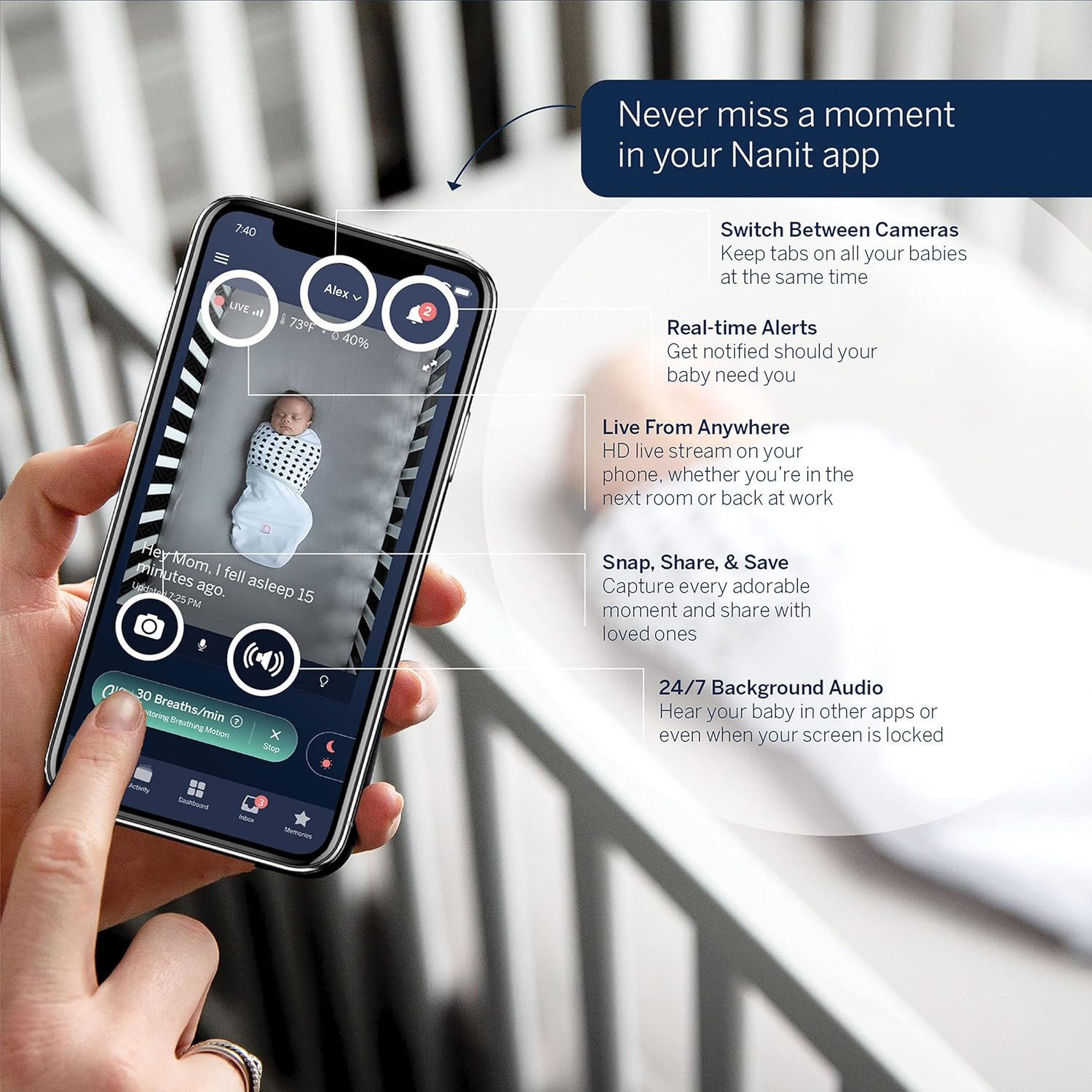 Nanit Breathing Wear Swaddle 3-Pack &Acirc;&euro;&ldquo; Works Pro Baby Monitor to Track Breathing Motion Sensor-Free, Real-Time Alerts, 100% Cotton, Size Large, 3-6 Months, Multi-Color image number 1