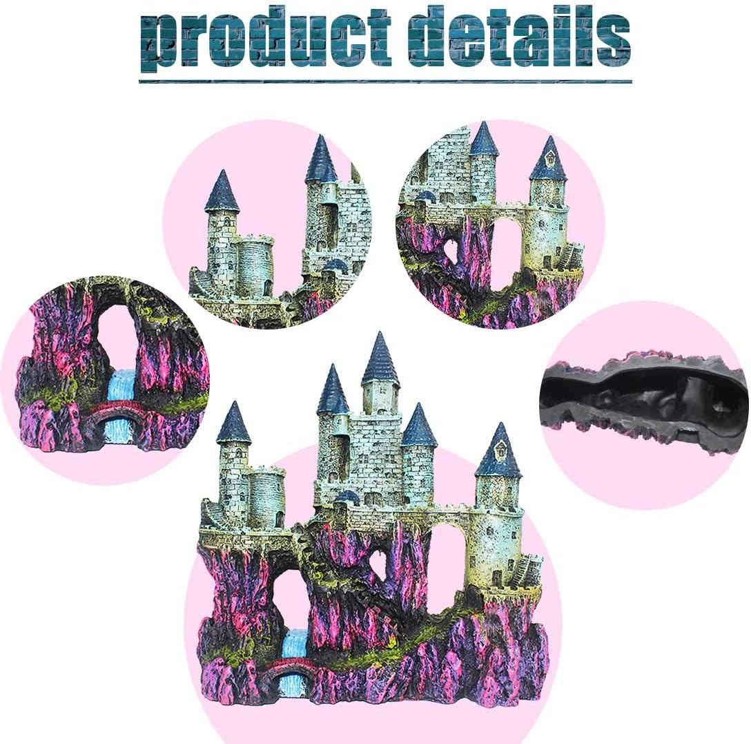 PINVNBY Aquarium Resin Castle Decoration Fish Tank Driftwood Castle Cave Hideouts House Plants Supplies Accessories(Purple) - Red image number 3