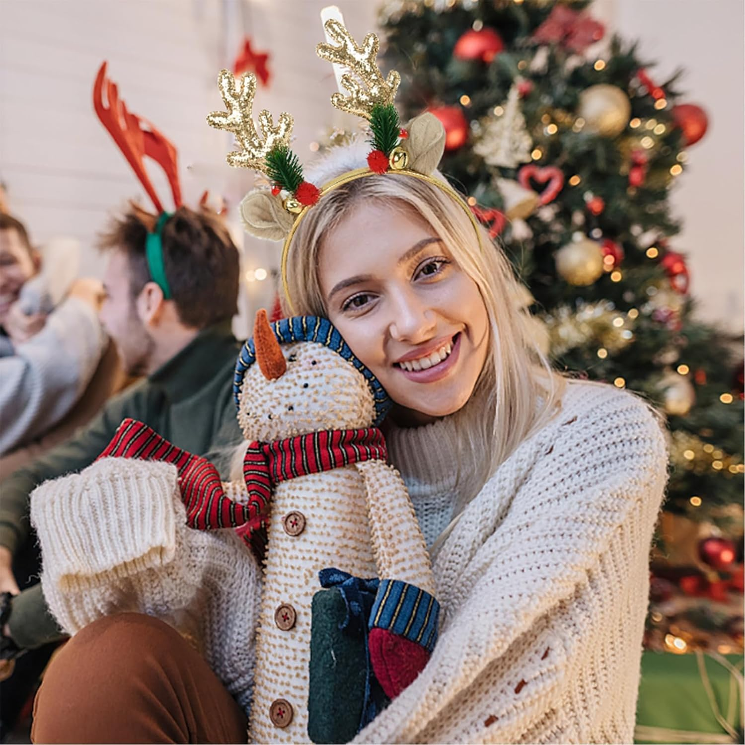 Christmas Headbands Christmas Glitter Elk Antlers Christmas Trees Hair Bands Holiday Party Accessory for Women Girls image number 1