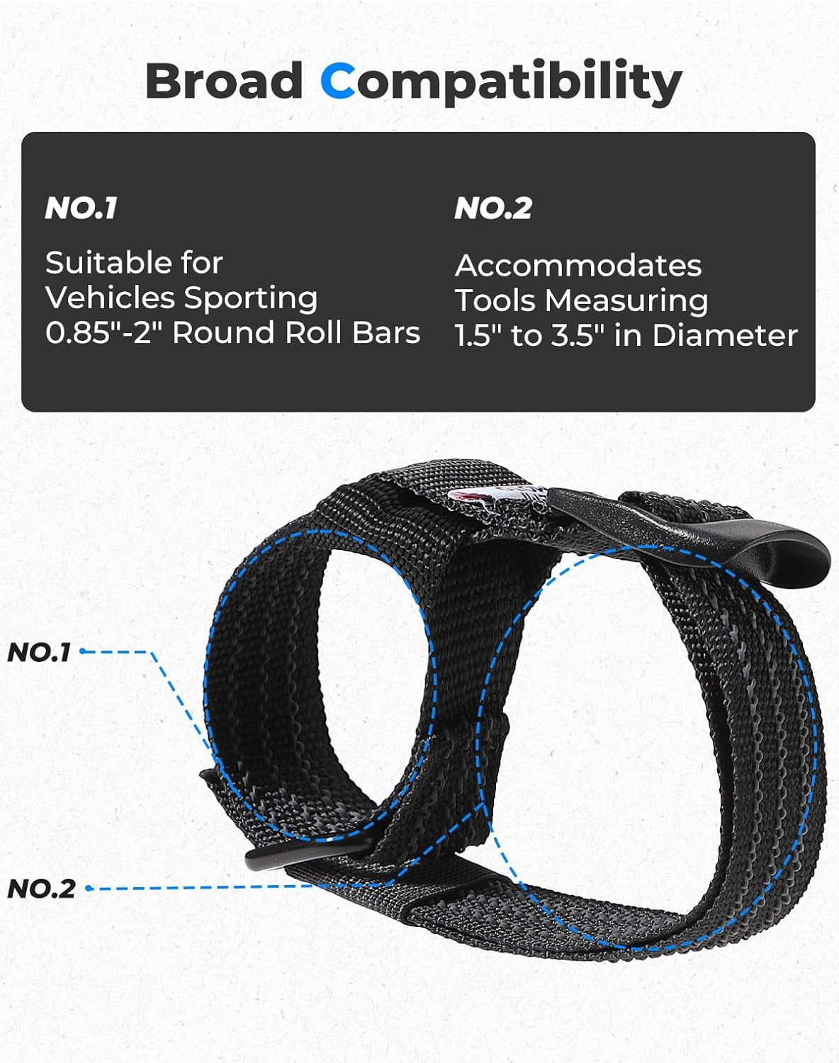KEMIMOTO Set of 4 Shovel Clamp Straps for Roof Rack &ndash; Fits Tools with 1.5"-3.5" Diameter and Mounts on 0.85"-2.5" Roll Bars. Compatible with Maverick X3, Teryx, Talon ZFORCE 1000, and Polaris Ranger. image number 4