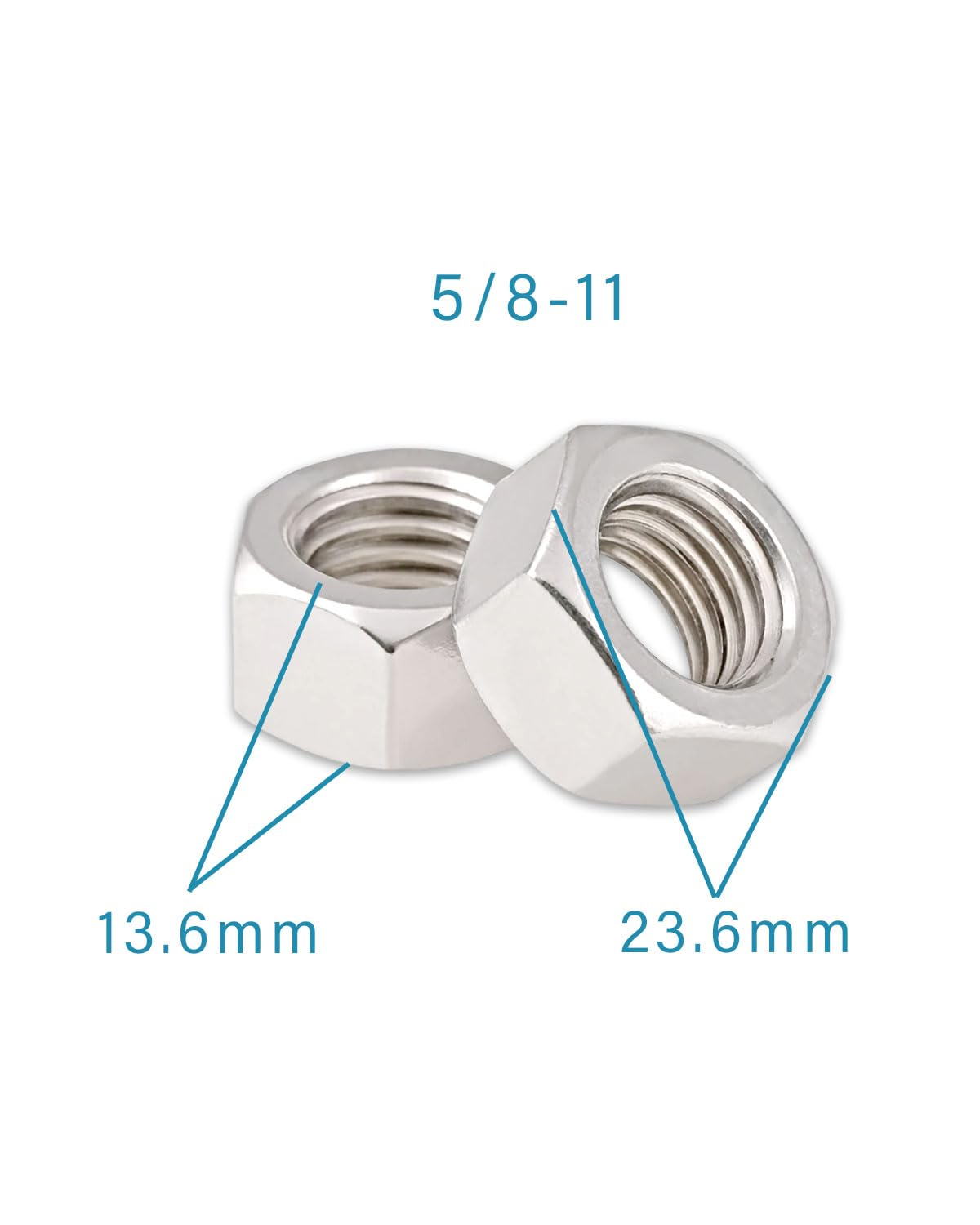 5/8-11 Hex Nuts - Imscrews 304 Stainless Steel Hardware Hex Nuts - Durable and Rust-Resistant Fasteners for Home Repairs and Professional Projects Pack of 10 image number 3