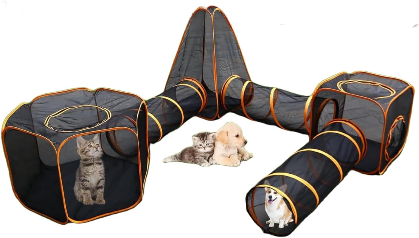 Outdoor Cat Enclosures - 6-In-1 Pop up Tent with Tunnels for Outdoor Pets, Portable Playpen for Cats, Rabbits, Puppy and Small Animals image number 4