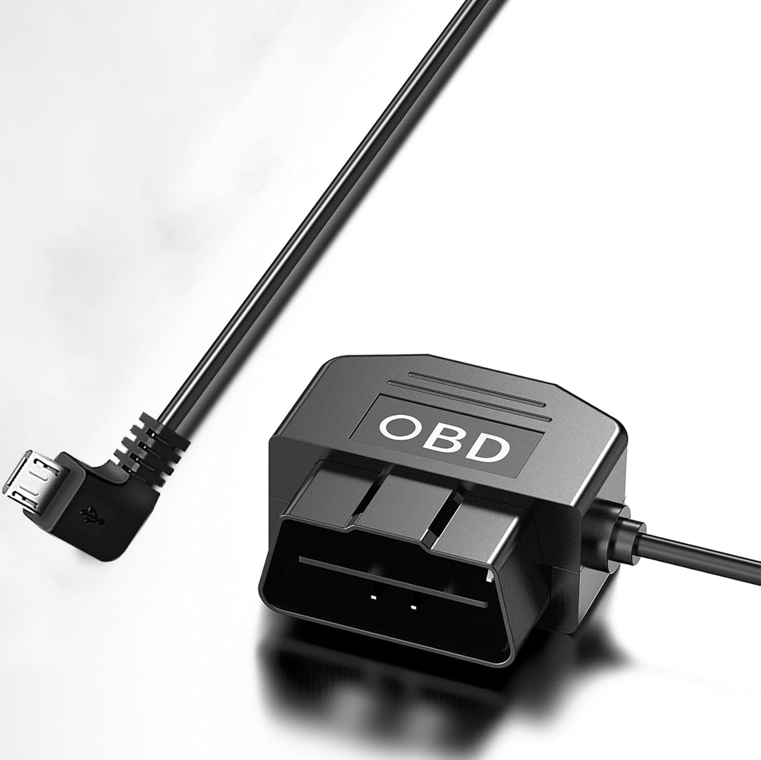 Tunghey Micro USB OBD2 OBD Power Cable for Dash Camera, OBD to Micro USB OBDII Adapter Hardwire Charger Cable 24 Hours Surveillance and Acc Two Mode with Switch Button 3.5M (Right Angle) - Left Angle image number 2