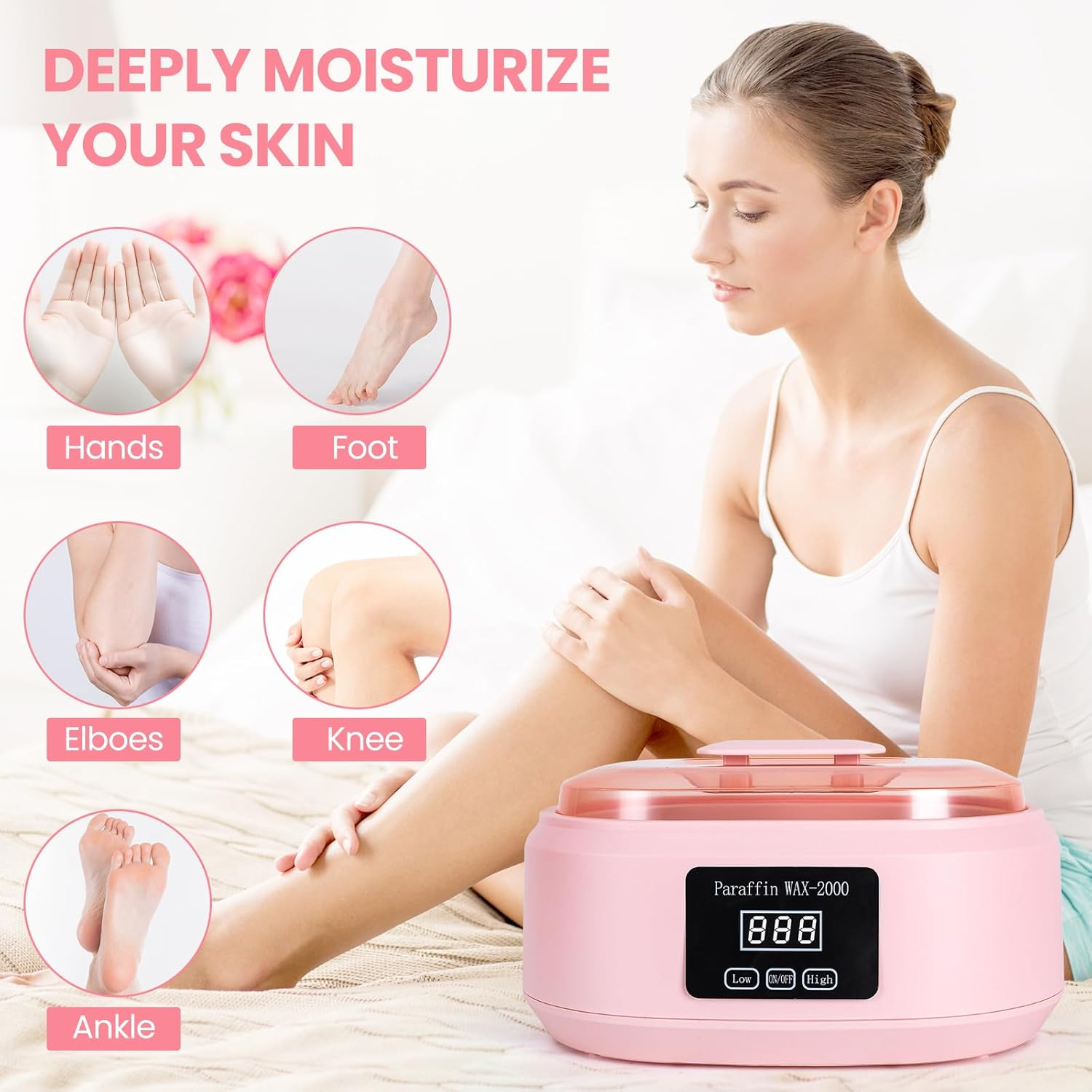 Paraffin Wax Machine for Hand and Feet - 3500Ml Hot Wax Hand Wax Machine with 6 Pcs Paraffin Bath Wax, Foot Wax Paraffin Foot Care Kit, Hand Wax Machine, Moisturizing and Exfoliating-Pink AU Plug image number 2
