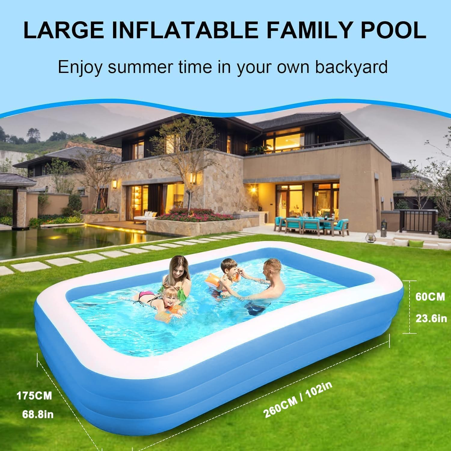 PFATURKHN Inflatable Swimming Pool, 260Cm Giant Inflatable Deep Pool,Paddling Swim for Family Backyard,Triple Safety Chambers, Soft Floor, Bpa-Free image number 2