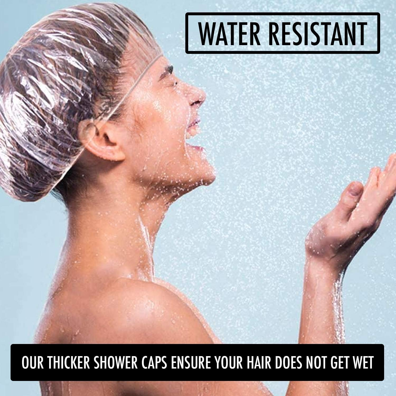 Disposable Shower Caps X100 Clear Waterproof Plastic Shower Caps for Women by GLAMZA image number 2