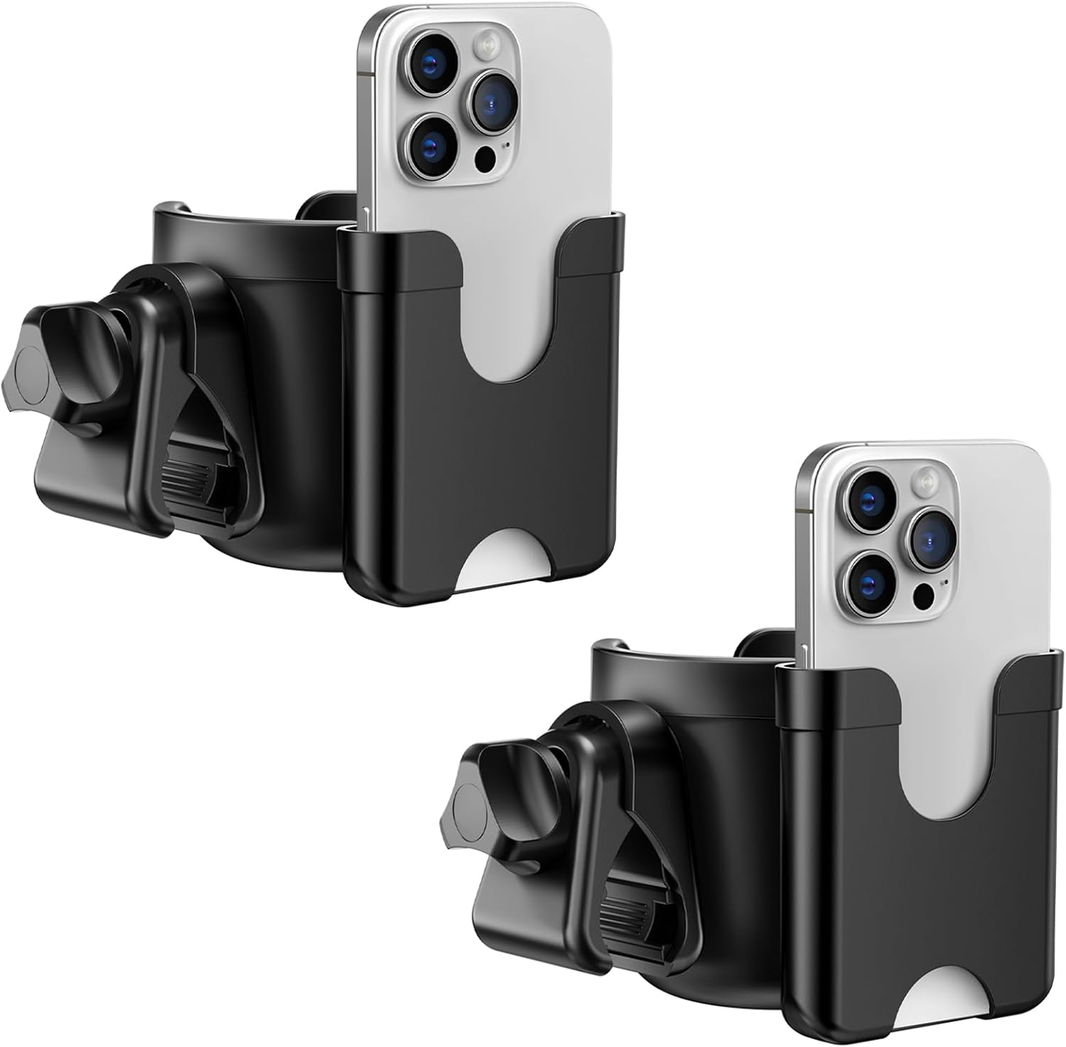 Guiseapue - Stroller Cup Holder with Phone Holder, Universal Bottle Holder for Wheelchair Walker Bike Scooter Stroller Accessories for Uppababy Nuna Bugaboo Doona Stroller Gifts for Women Mom Men