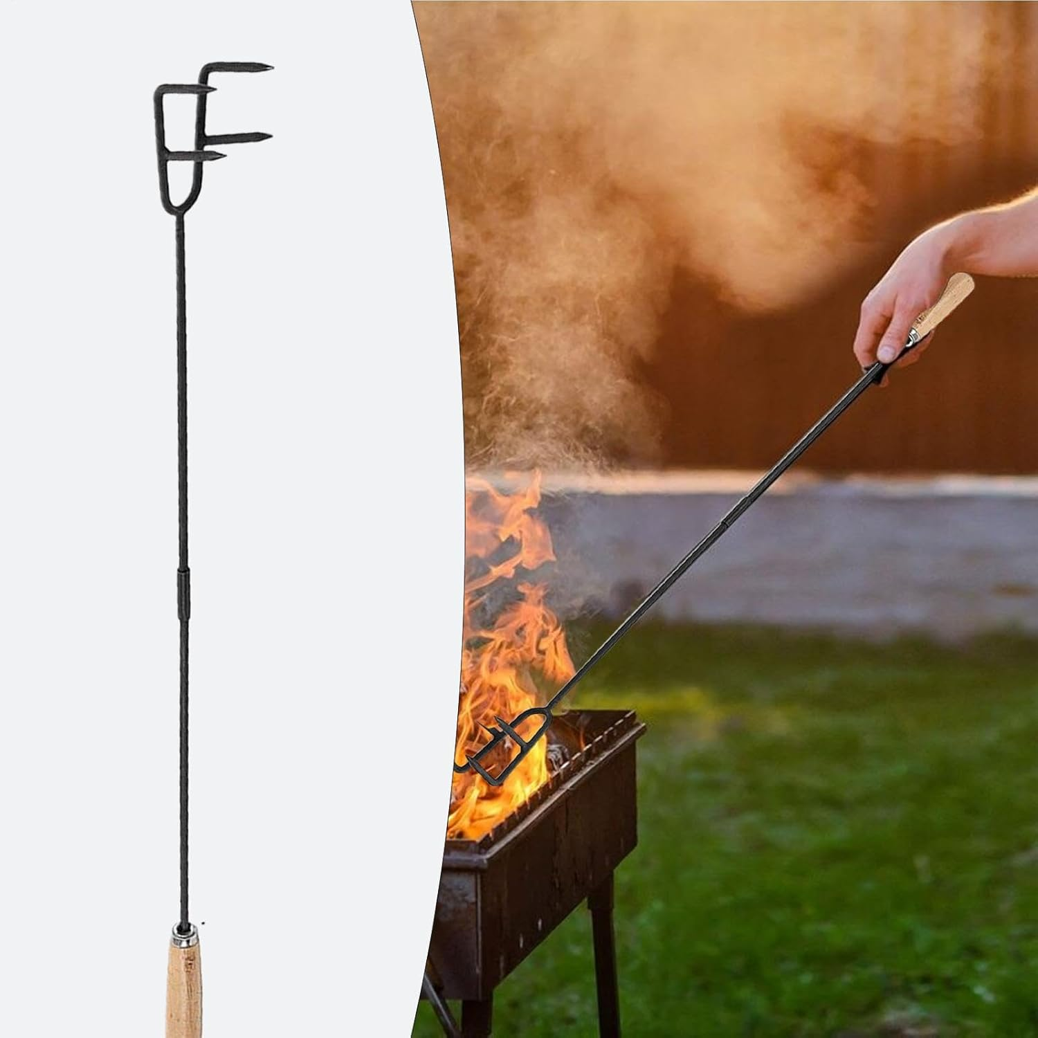 Fire Poker, Portable Fireplace Poker Tool, 33 Inch Fire Poker with Wooden Handle for Fire Pit, Long Portable Campfire Poker, Outdoor Fire Pit Poker image number 4