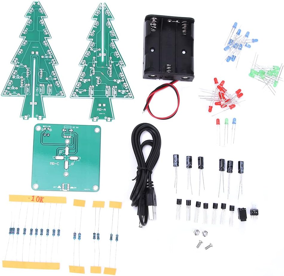 3D LED Christmas Tree, Electronic Christmas Tree with Lights, PCB Light Board Christmas Tree for Festive Holiday Decorations (3 Colors, without Battery)