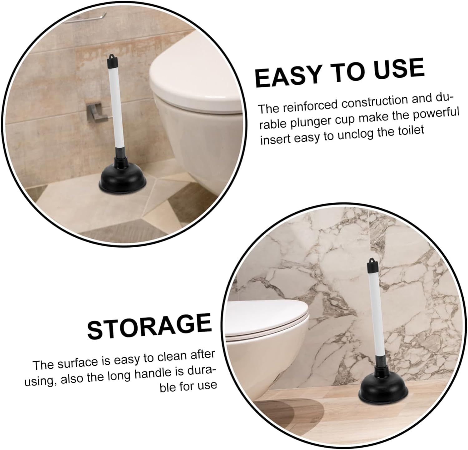 BESTYASH Toilet Plunger Unblocker with Reinforced Cup and Long Handle for Bathroom Kitchen Drain Cleaning Tool Multi Purpose 11 Inch