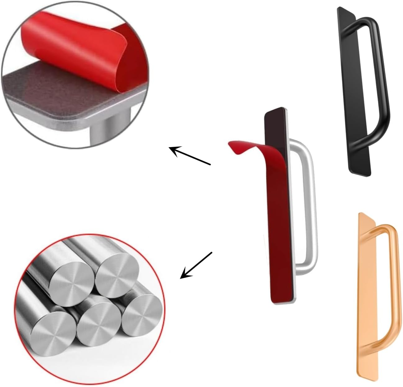 4Pcs Self-Stick Cabinet Drawer Door Handles, Aluminum Alloy Adhesive No Drilling Door Pull Handle for Drawer Closet Sliding Door Kitchen Cabinet, Home Improvement Hardware (Black) - Gold image number 2