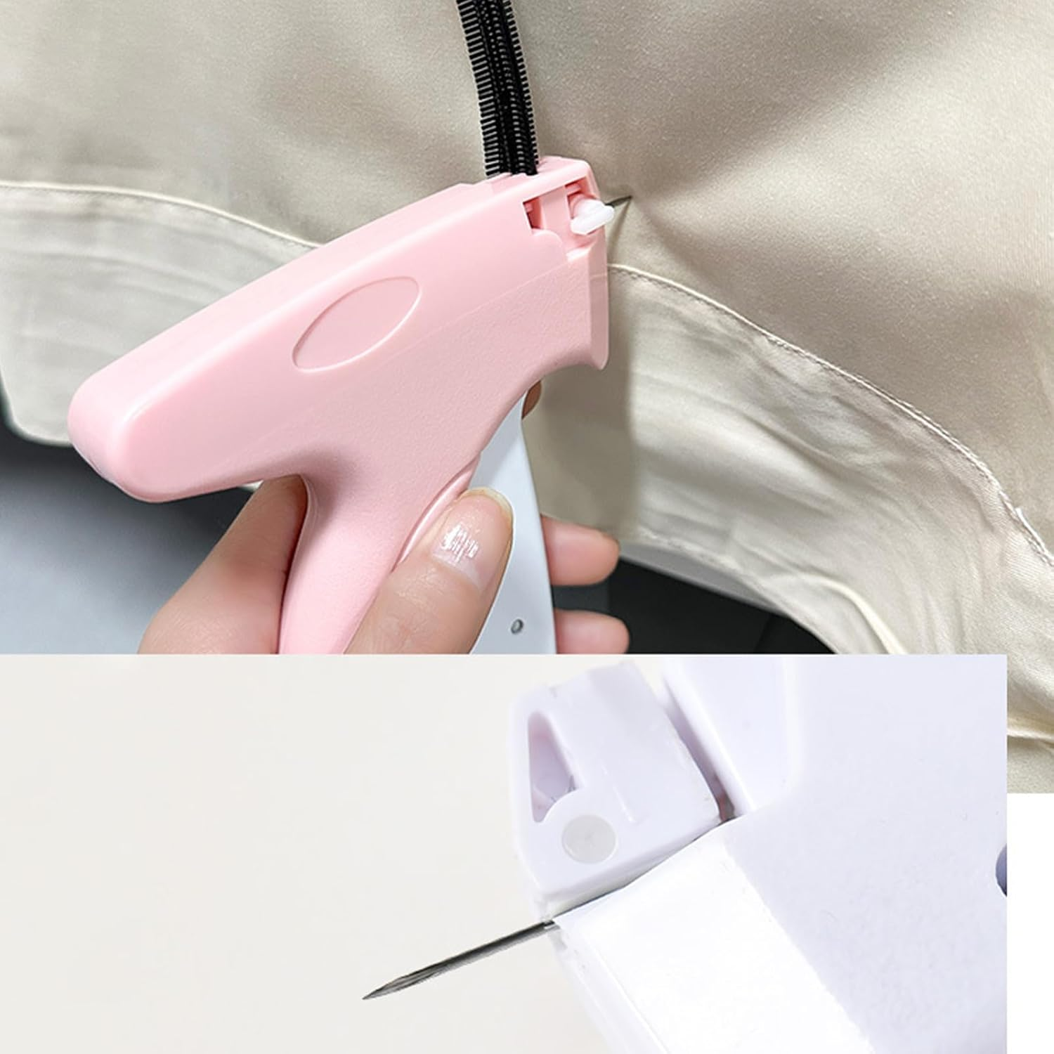 Stitch Gun for Clothes, 5 Needle Handheld Stitch Gun Quick Clothing Fixer Tagging Gun Hand Sewing Machine with 1000 Black Fasteners and 1000 White Fasteners for Sewing Hemming Quilting (Pink) image number 2