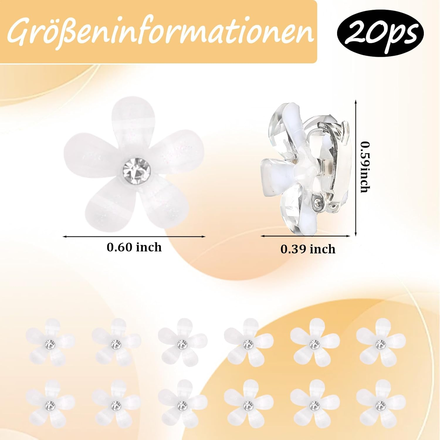 KIUEZIR Pack of 20 Small White Flowers Hair Clips Set - Smooth Crystal Surface with Rhinestones Decoration & Metal Clips, Mini Grip Clips for Women Everyday/Party/Wedding Hairstyles image number 2