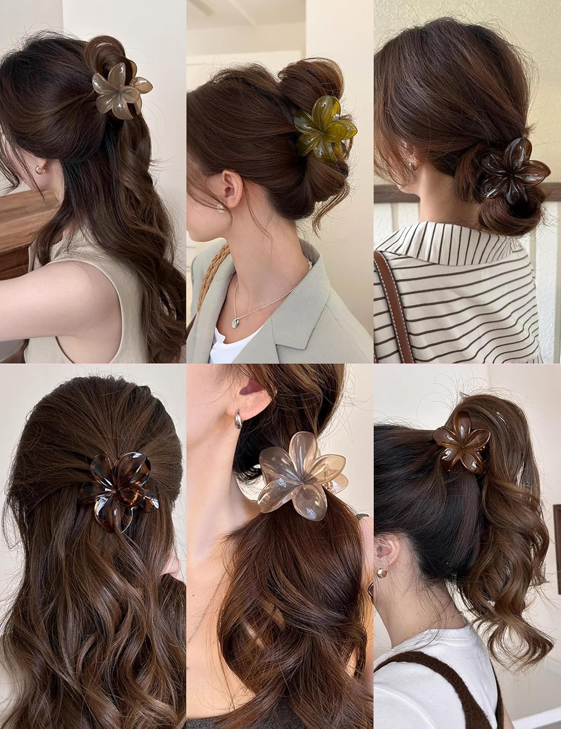 Hawaiian Plumeria Hair Accessories，6 Pcs Flower Claw Clips for Women，Strong Hold Nonslip Beach Tropical Hair Clips for Thick and Thin Hair (Amber) image number 1