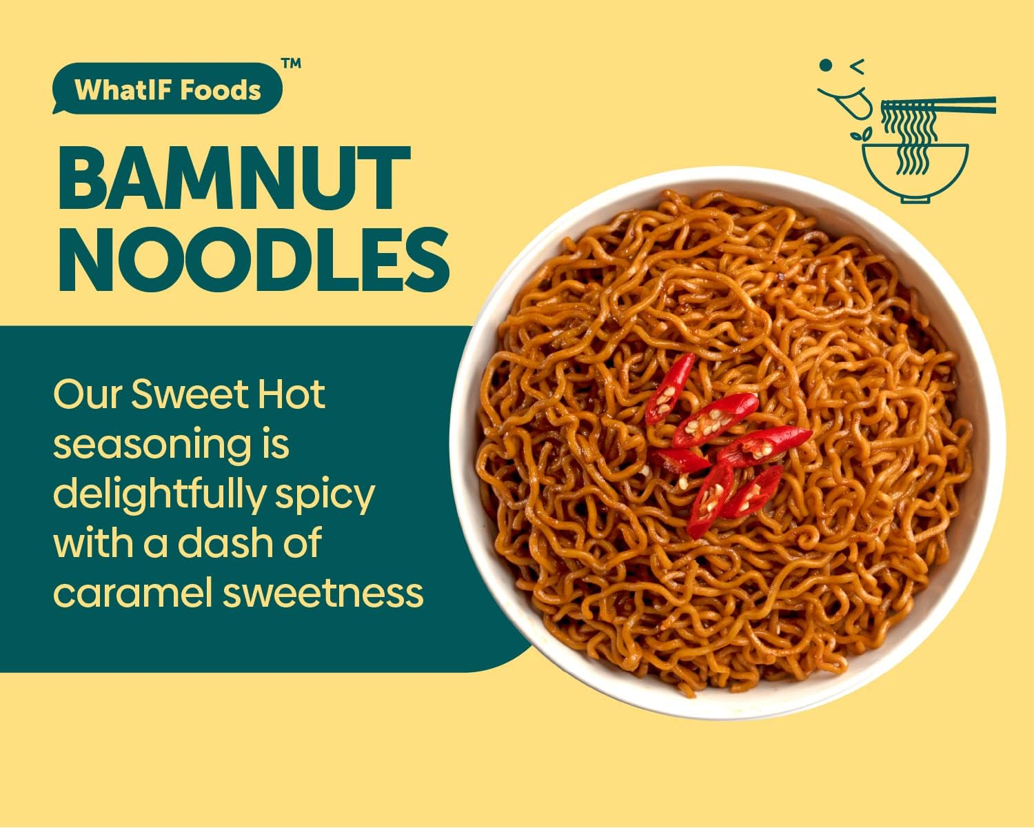 Healthy Instant Bamnut Noodles | Vegan, Air Fried, 17 Grams of Protein & 6 Grams of Fiber | for Ramen, Wok, Soup, Stir Fry | Sweet Hot Flavor | 5 Pack by Whatif Foods image number 1