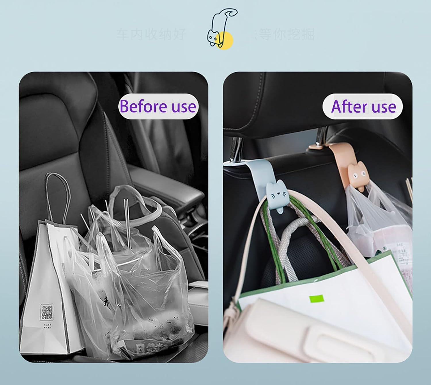 Car Seat Headrest Hooks, 4 Pack Universal Car Backseat Brackets, Bag Holder Hooks for Car, Automobile Seat Back Organizers, Vehicle Accessories Rear Seat Backseat Hanger for Purse Bags and Coats image number 6