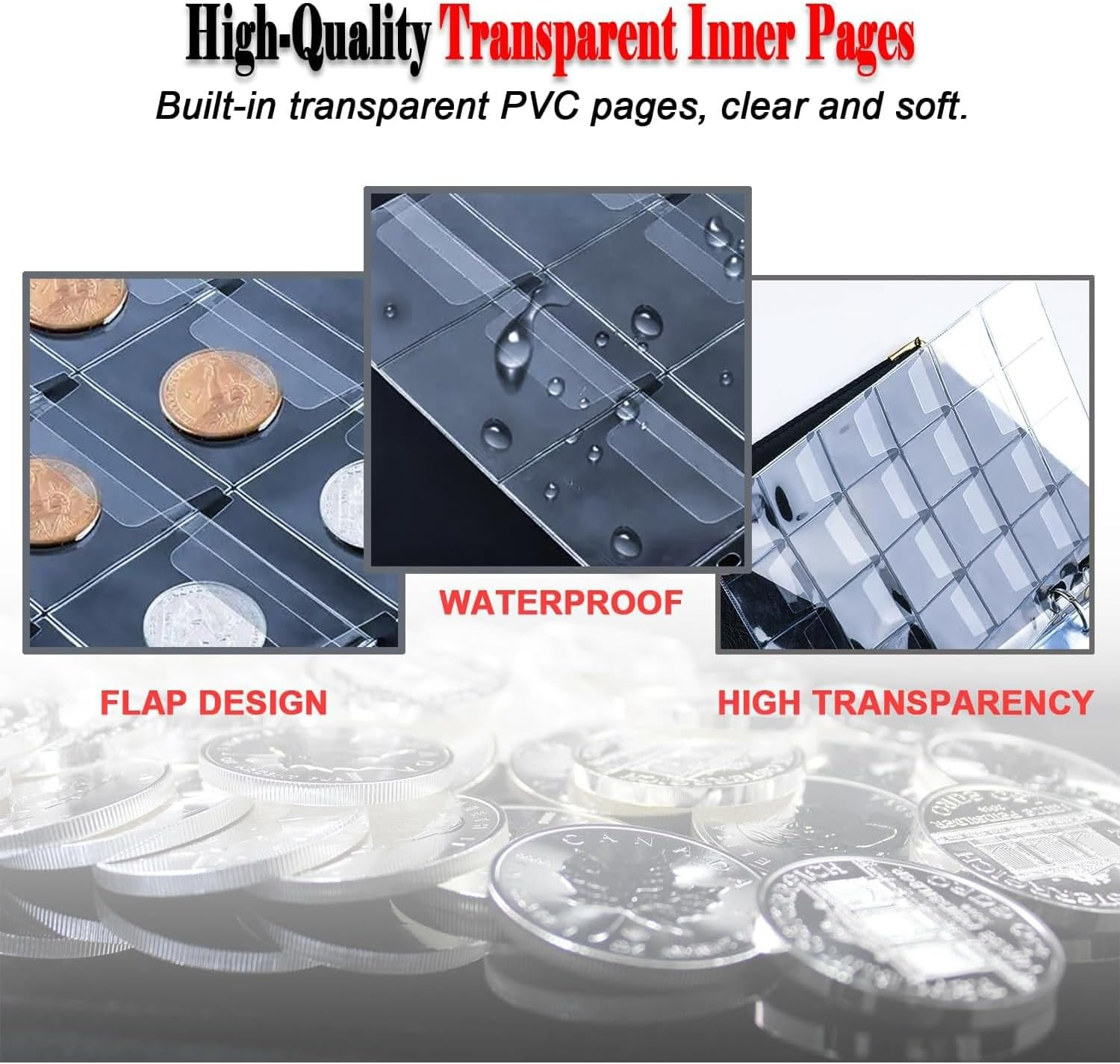 Intendvision Coin Collection Book Holder - 24 Pages 432 Pockets Coins Collection Album Book for Collectors, 2 Coin Size Pockets Coin Holder with Zipper for Coins, U.S.Pennies Dimes Nickels Quarters