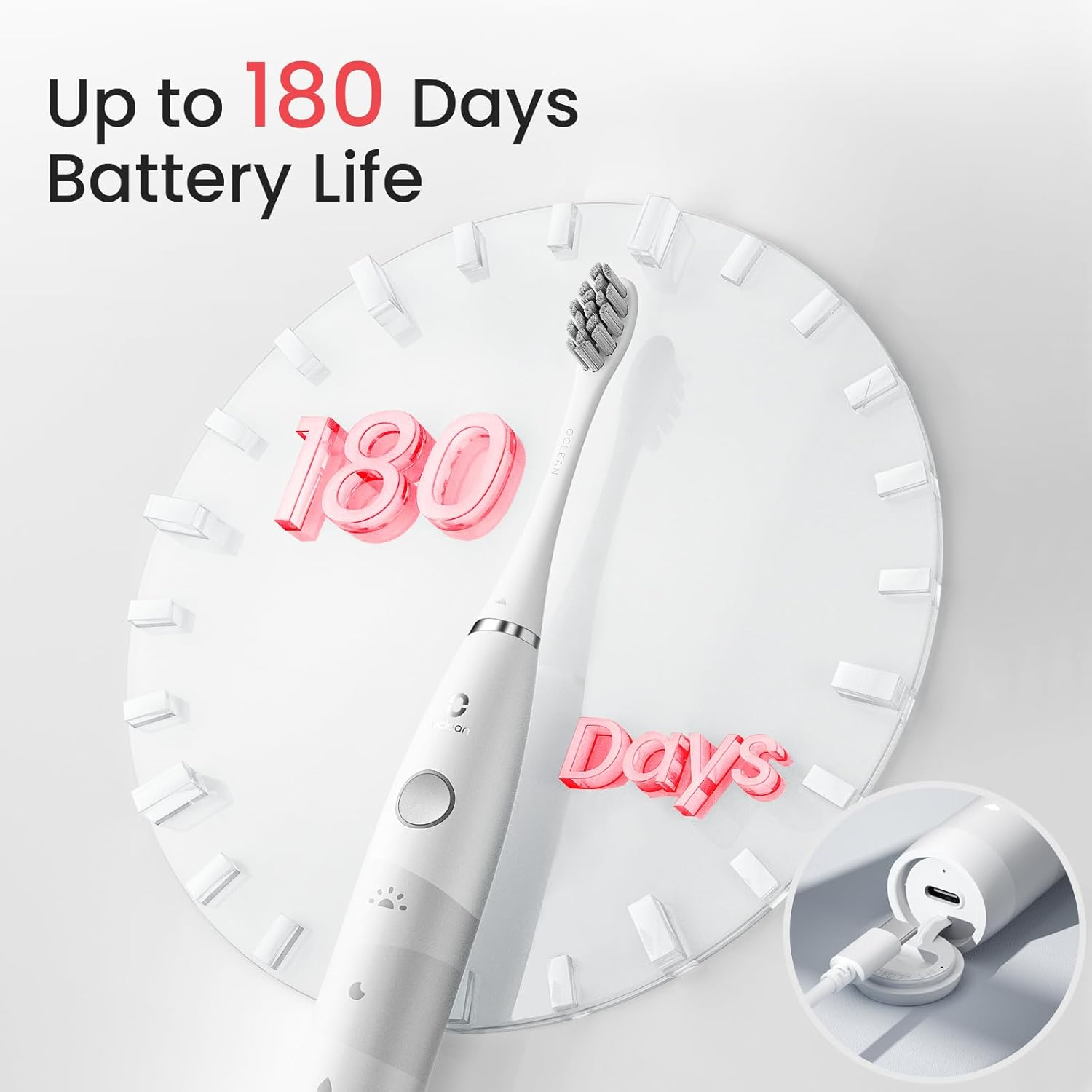 Oclean Flow Travelgo Sonic Electric Toothbrush &ndash; 180-Day Battery, 5 Modes, 6 Dupont Heads, Timer, Pressure Sensor, IPX7 Waterproof &ndash; Oral Hygiene - White - White image number 5