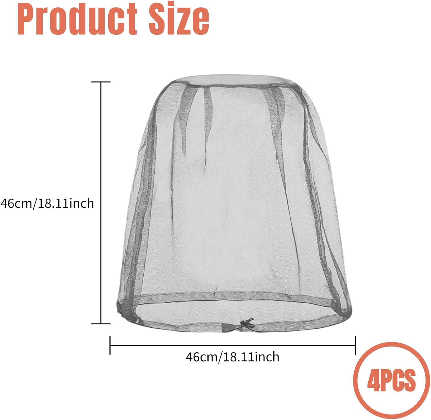 Fly Nets for Head 4 Pack Mosquito Head Nets, Breathable Face Mesh Net with Elastic Band for Ultimate Bug Protection, Outdoor Activities like Hiking, Camping, Fishing, and Travel (Regular Size, Grey)