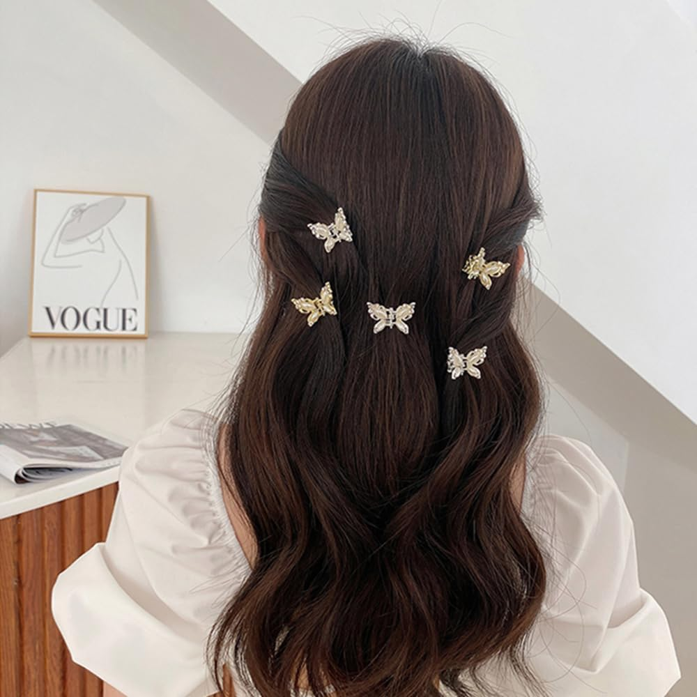 Hair Clips, Butterfly Hair Claw Clips Small, 2 PC Mini Hair Claws for Party Wedding Daily, Gold Hair Accessories for Women Ladies Girls Flower Girls Bridesmaids - Metal-Butterfly-Silver image number 5