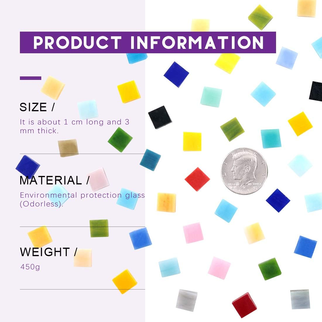 Swpeet 1 Pound Mosaic Tiles Mixed Color Mosaic Glass Pieces with Organizing Container, Genuine Mosaic Tiles Glass Pieces Mosaic Perfect for Home Decoration Crafts Supply (Panchromatic, Square) image number 5