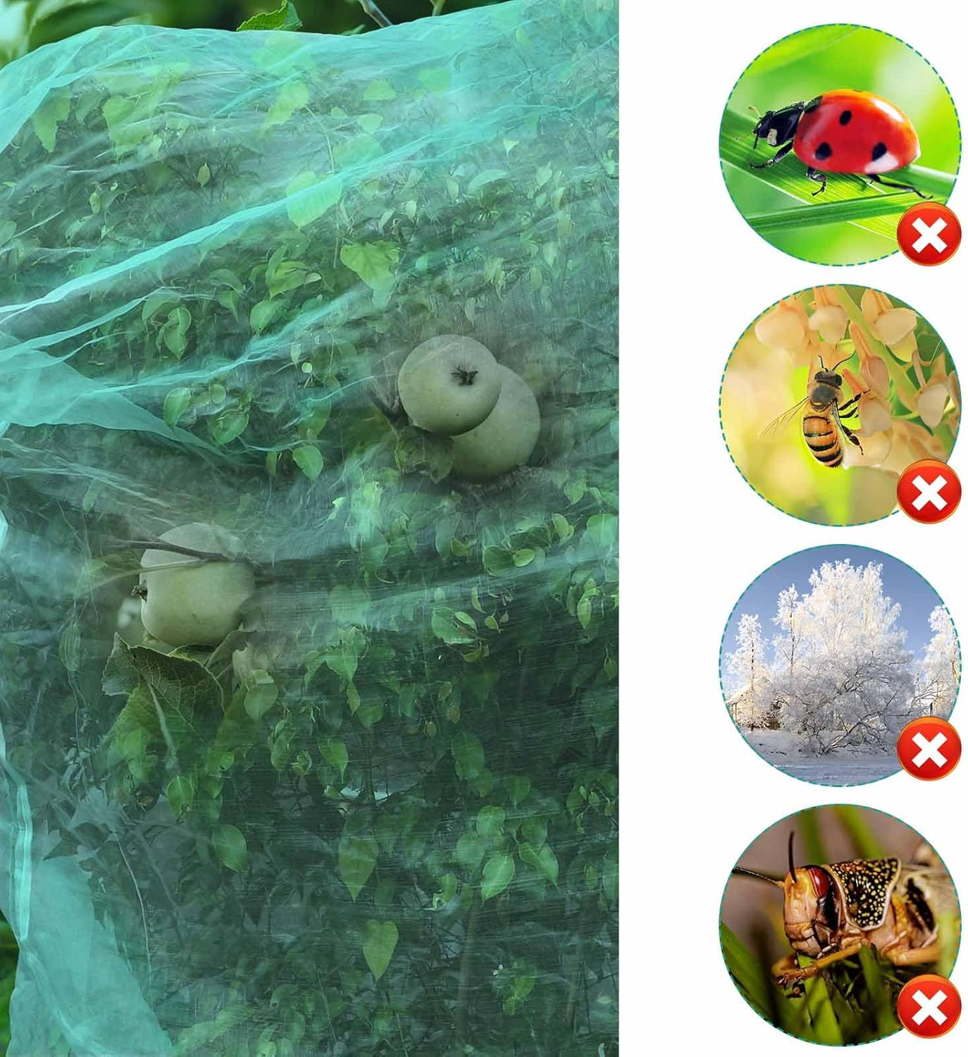 2Pcs 10Ftx10Ft Large Fruit Tree Netting Bags, Bird Netting Cover for Protect Plant Mulch with Zipper and Drawstring Lightweight Mesh Net for Garden Vegetable Bush Protection (Green) image number 4