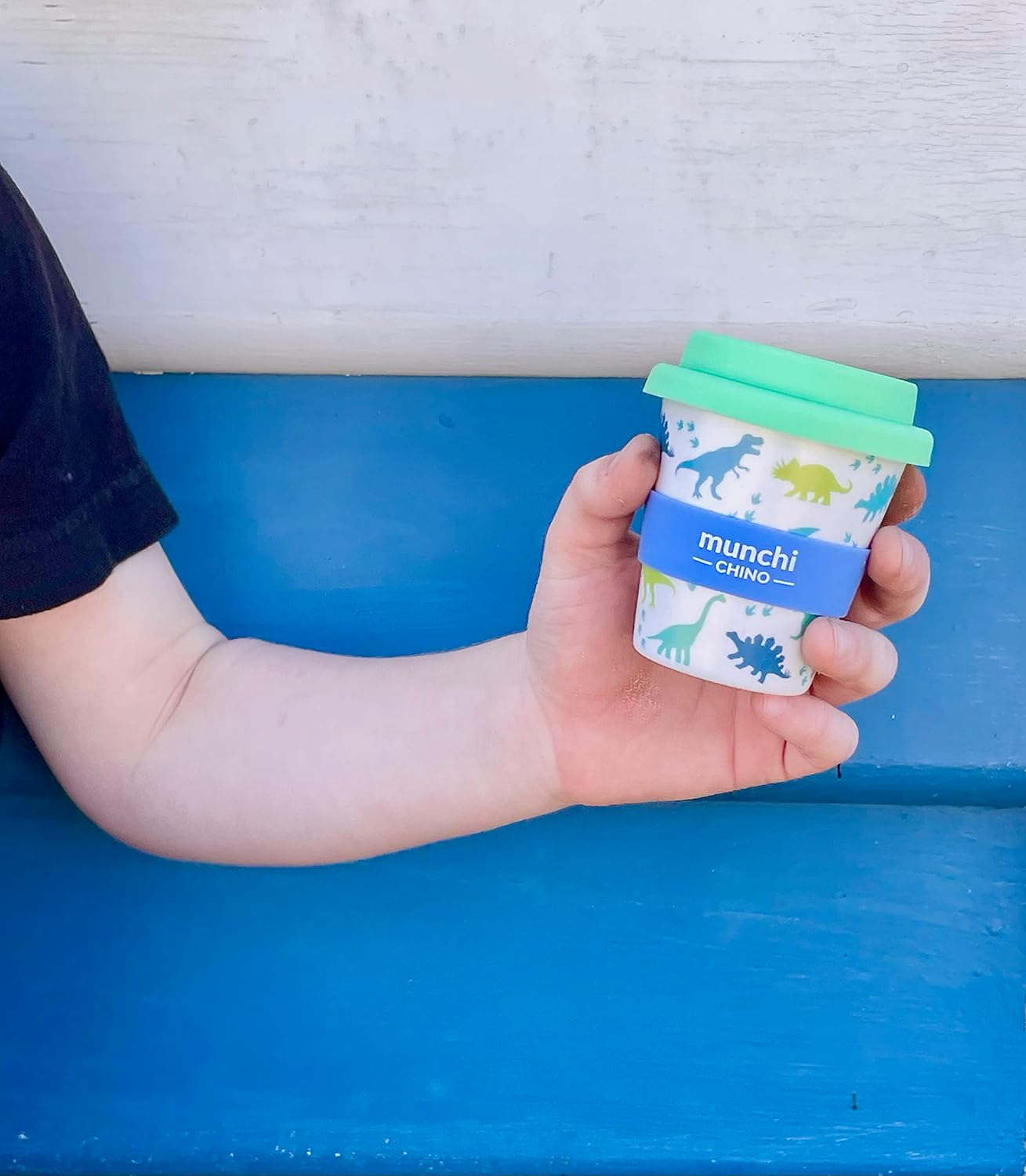 Munchi Babycino Cup for Kids - Dinosaur Design, Reusable Bamboo Based Cup Includes Silicon Straw, 120Ml Capacity (4Oz) image number 1