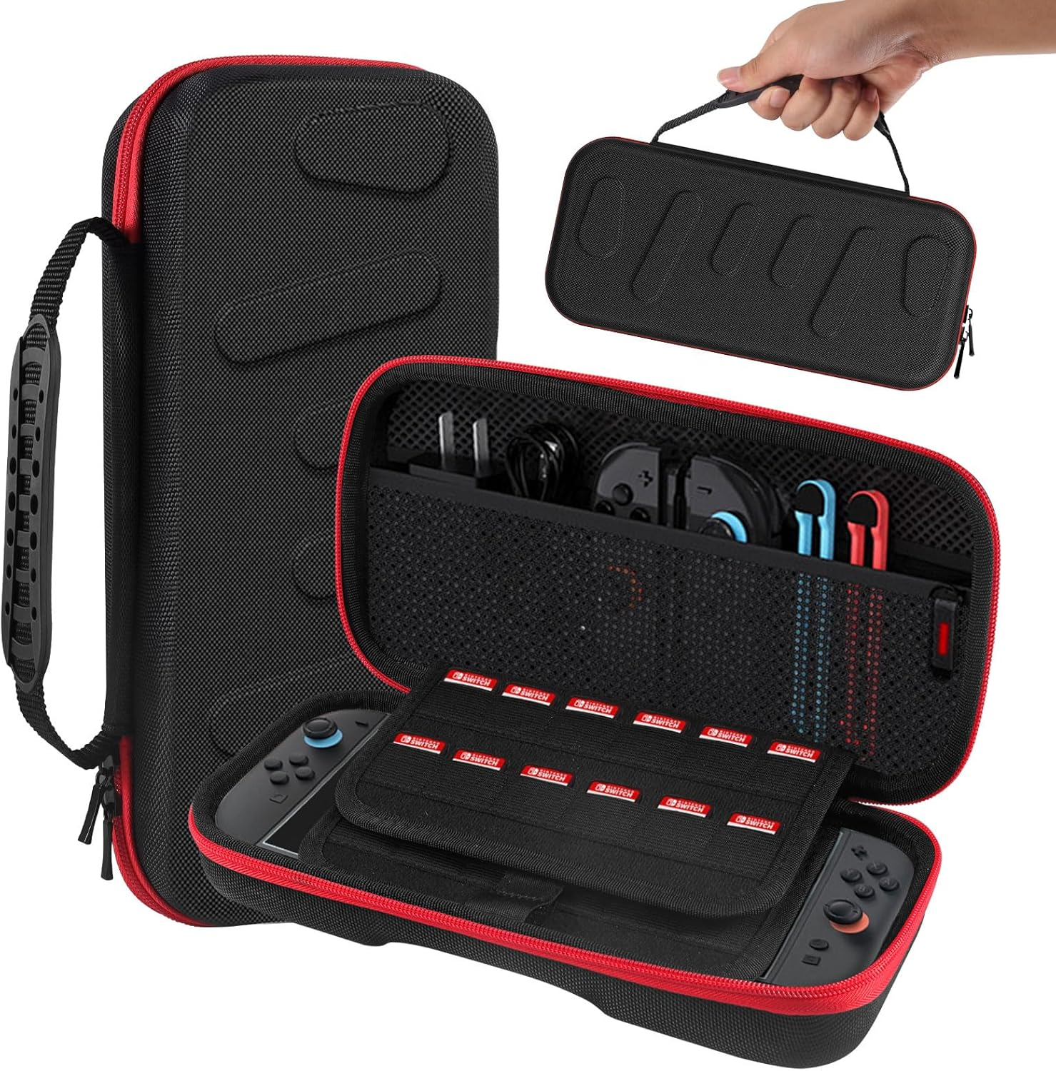 LUPAPA Carrying Case Compatible with Switch 2(2025) -Multifunctional Storage Box with 20 Game Card Slots Portable Storage Bag for Accessories, Protective Travel Handbag EVA Hard Bag (Red) image number 4
