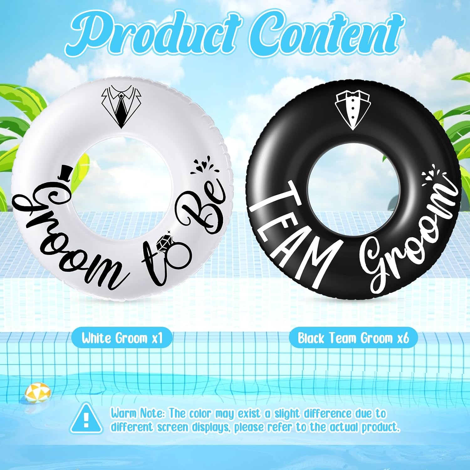 7 Pcs Groom Pool Float Funny Bachelor Party Decorations Inflatable Pool Tubes for Adults 47.24 Inch Team Groom Pool Floaties Party Favors for Bachelor Groom Shower Party