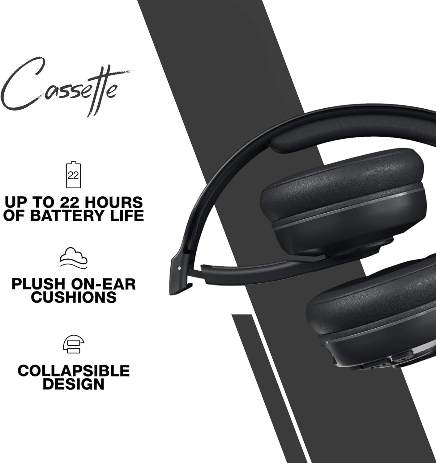 Skullcandy Cassette On-Ear Wireless Headphones, 22 Hr Battery, Microphone, Works with Iphone Android and Bluetooth Devices - Black image number 6