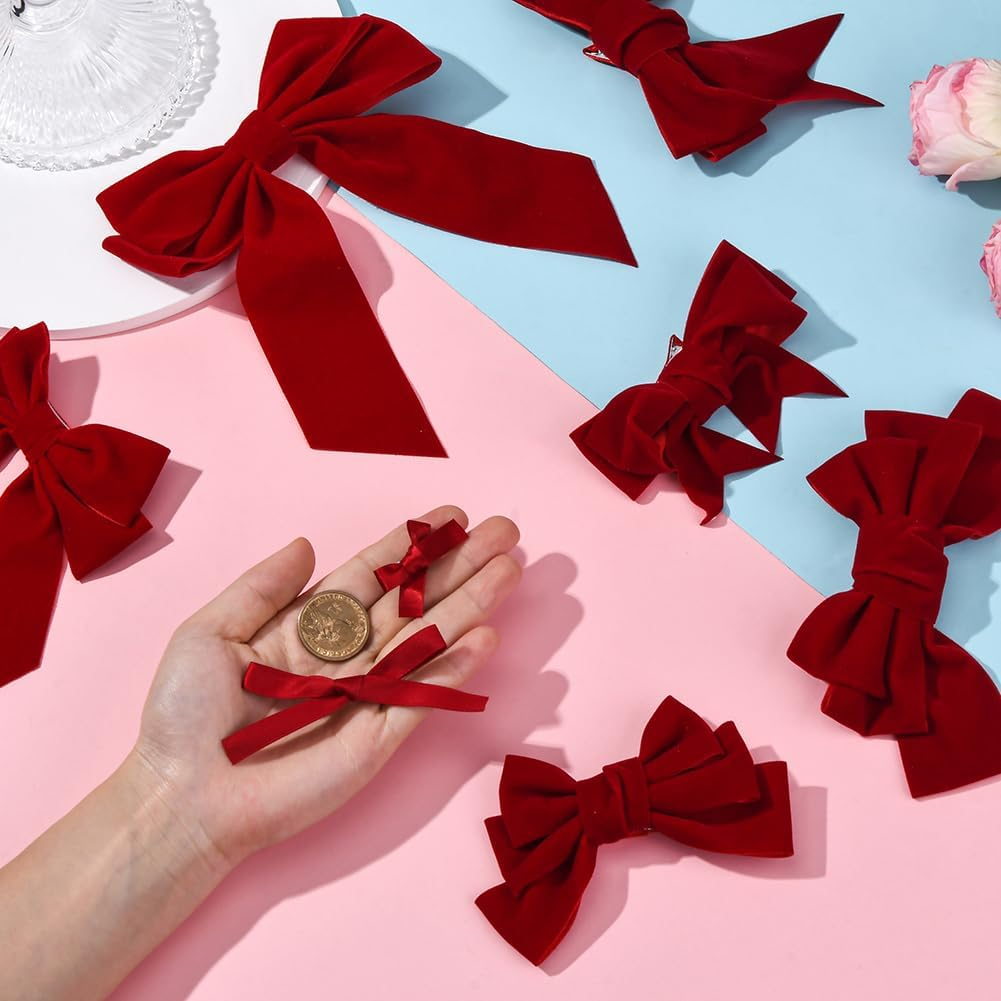 SOFPLATE 1 Box 8 Styles 26 Pieces Coquette Hair Clips with Bow Red Coquette Bows Soft Silky Ribbon Cute Aesthetic Bow Clips for Women Gifts Party Wedding Home Daily Hair image number 5
