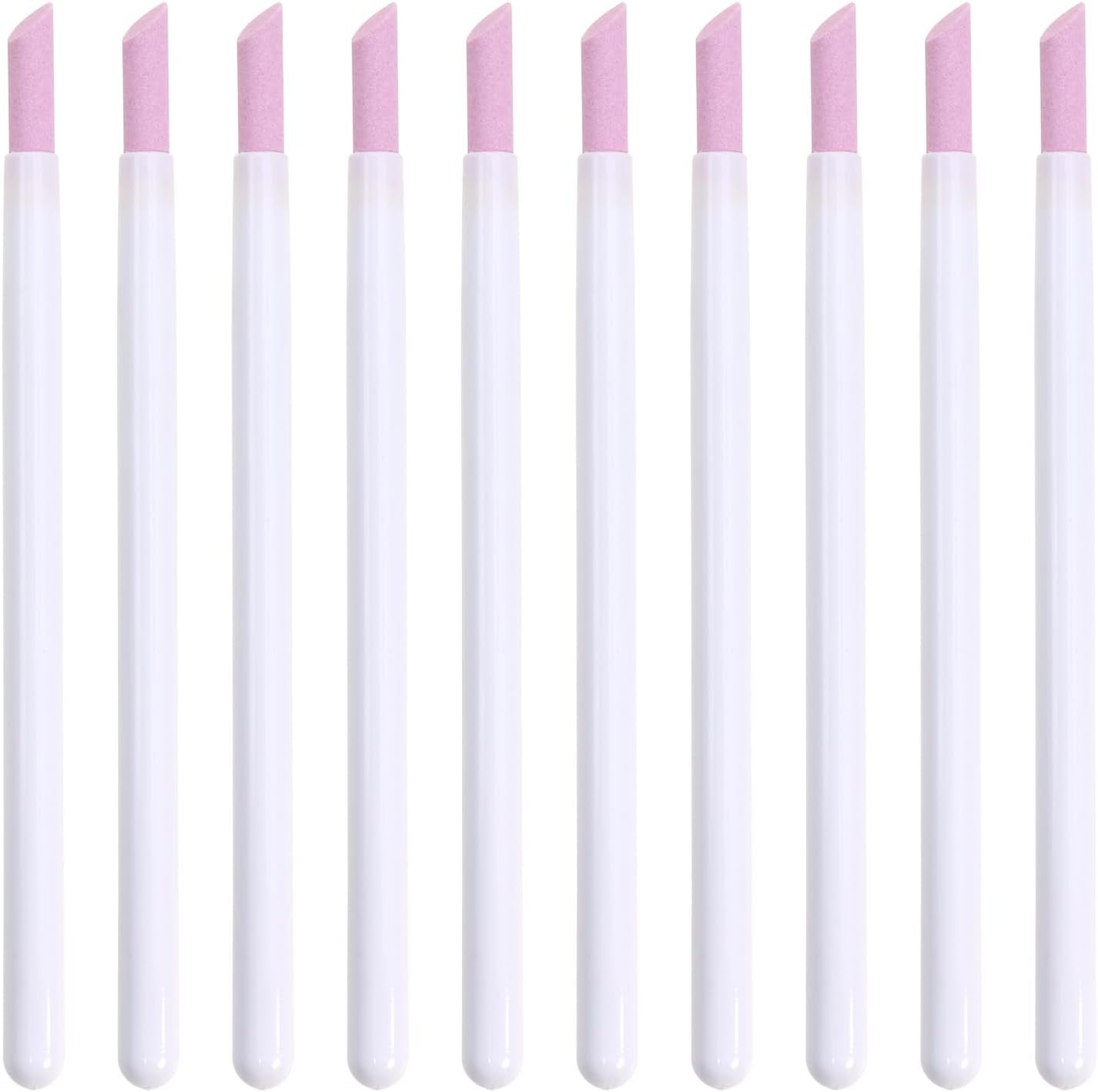 ONLYKXY 10Pcs Pumice Stone Nail Cuticle Pushers Plastic Handle Trimmer Cleaning Cuticle Remover Stick Nail File Art Manicure Pedicure Tools for Nails Cuticles Fingernail Care (Pink)
