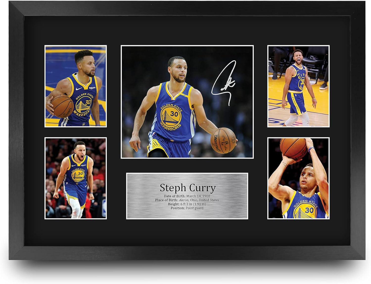 HWC Trading FR A3 Steph Curry Golden State Warriors Gifts Printed Signed Autograph Presentation Display for Basketball Memorabilia Fans - A3 Framed