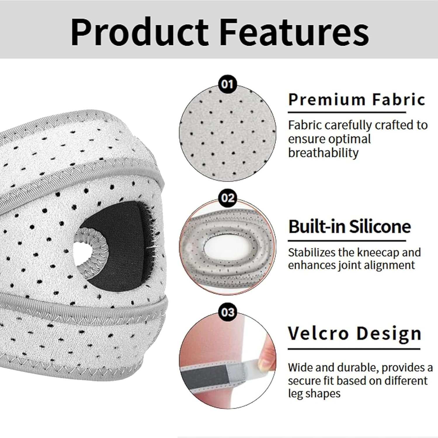 Rhoyee Wellknee Adjustable Knee Brace with Side Stabilizers Patella Gel Pads Pain Relief Support for Meniscus Tear, Arthritis, Injury Recovery, Sports,Running &ndash; 1 Pcs(Gray, S/M) image number 3