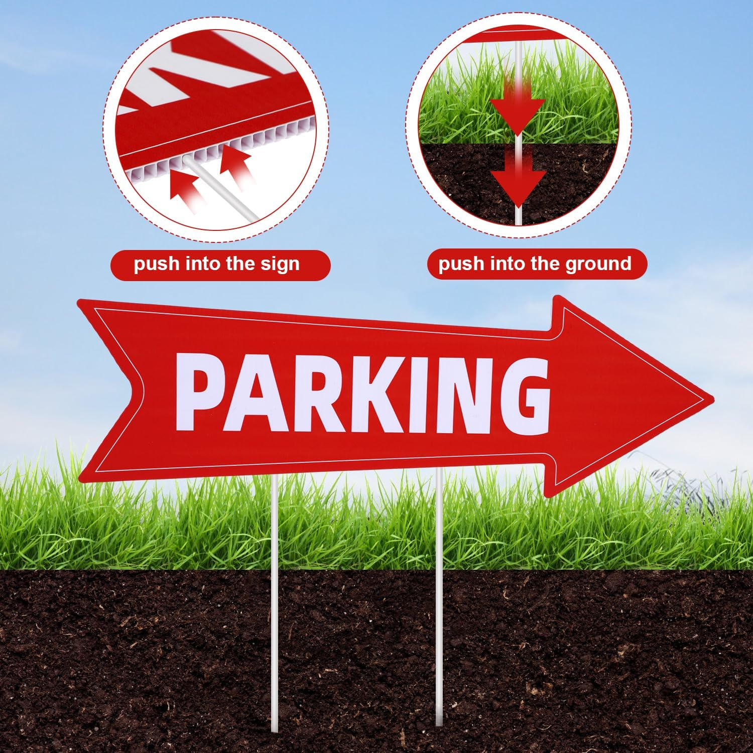 8Pcs Event Parking Signs with Stakes, 17 X 6 Inch Double Sided Car Parking Signs with Arrows Waterproof Corrugated Plastic outside Parking Sign Post for Outdoor, Yard, Lawn image number 1