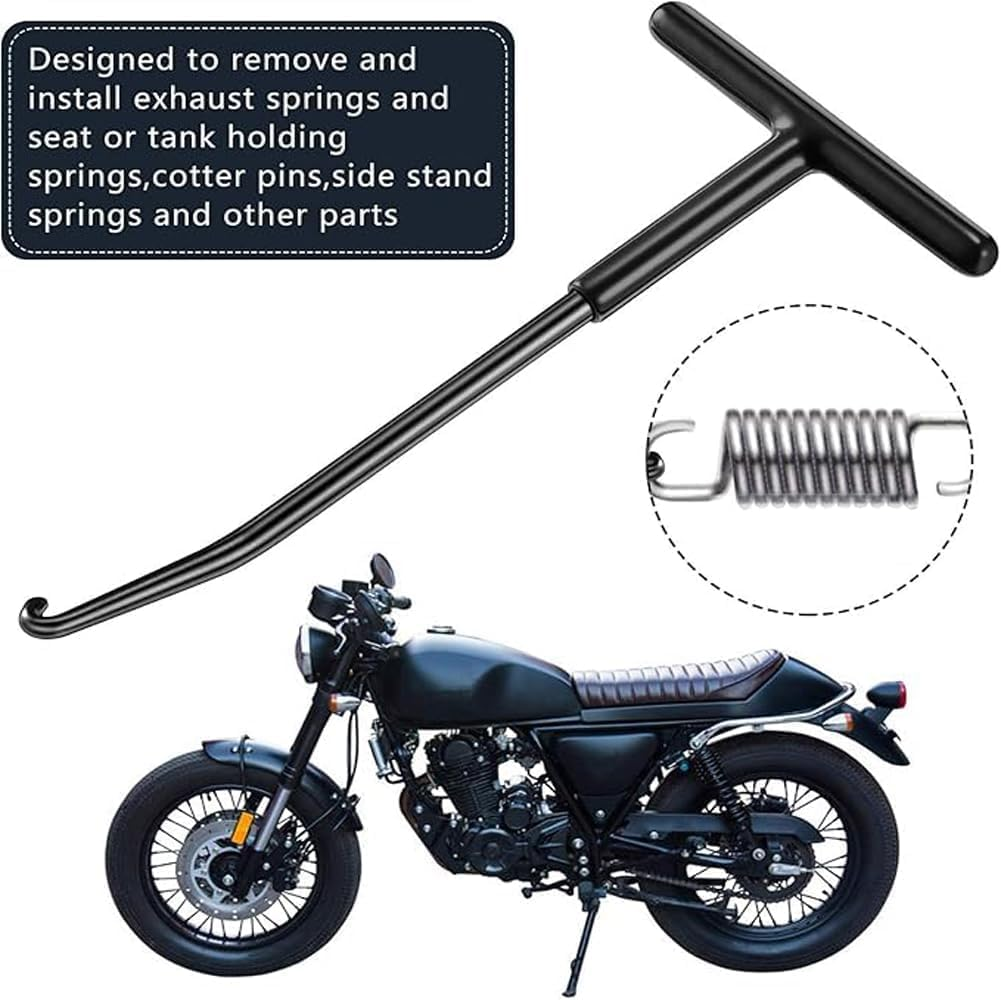 Motorcycle Exhaust Spring Hook, 2 Piecest Shaped Handle Exhaust Pipe Spring Puller Installer Hooks Tool with Rubber Coating for Motorcycle Vehicle Springs Removal, Installation, Adjustment image number 1