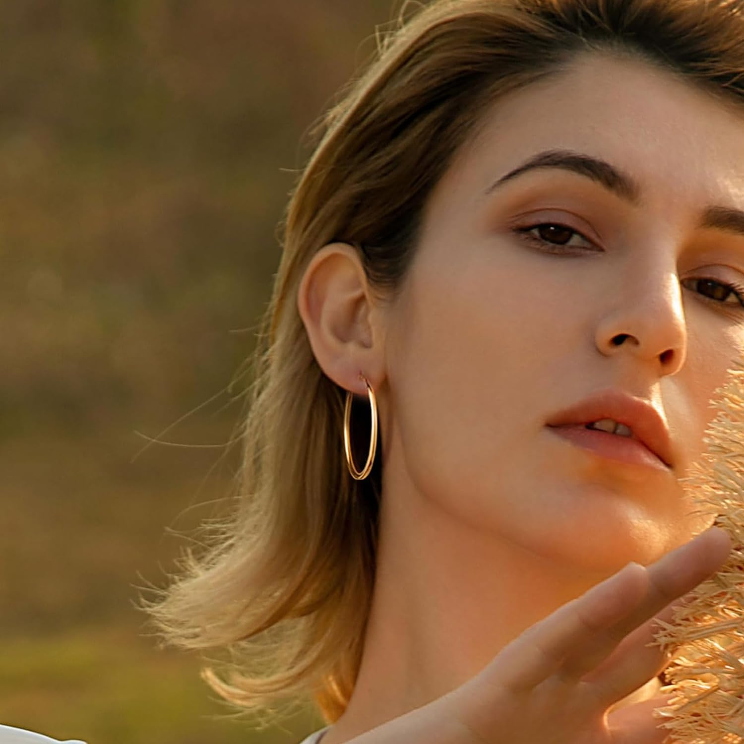 LIAN Gold Hoop Earrings for Women 18K Gold Plated Hoops with Stainless Steel Thin Hoop Earrings 15-60MM Lightweight Large Small Huggie Earrings image number 2