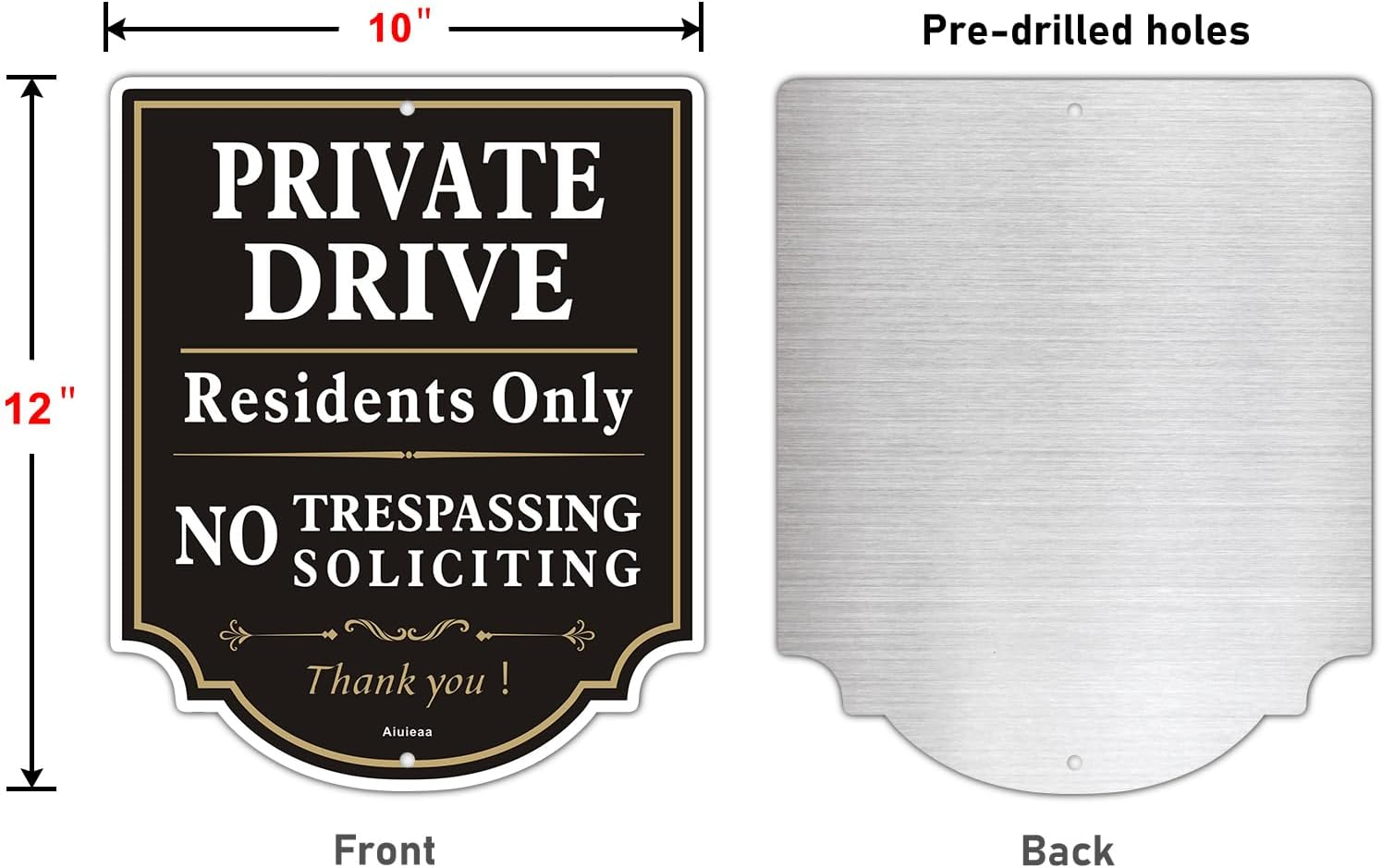 Private Drive No Trespassing Sign, Residents Only Sign, No Soliciting Aluminum Warning Signs, UV Protected and Weatherproof, Easy to Mount, Outdoor Use image number 2