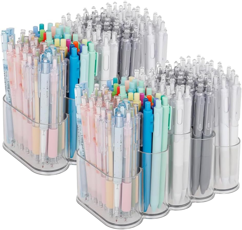2-Pack Transparent Desktop Pen Holder, Plastic Storage Box, Sundries Storage Rack for Markers, Ballpoint Pens, Stationery, Crayons, Suitable for Home, Office Supplies, Desktop Storage image number 3