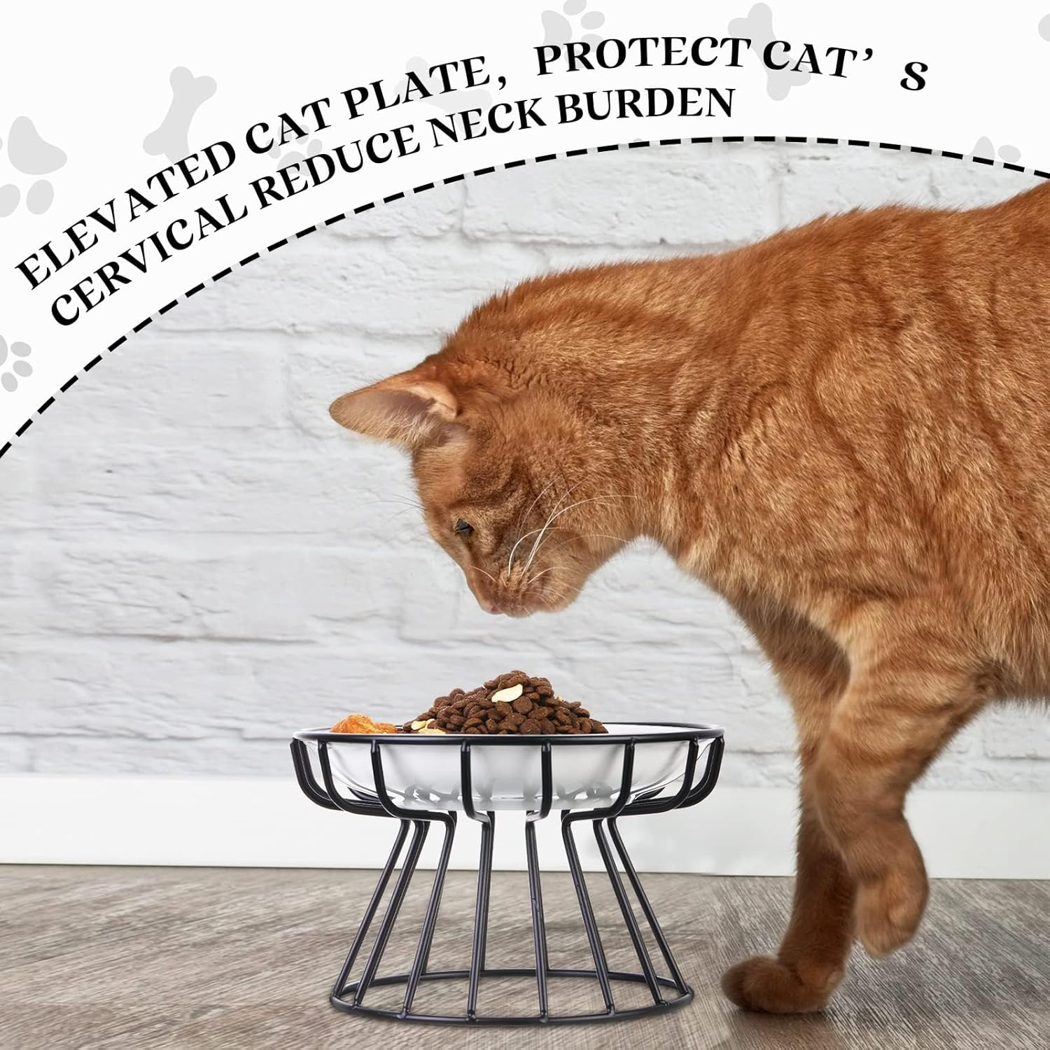LMSNE Raised Cat Bowls,Whisker Friendly anti Vomit Cat Bowl Ceramicwith Metal Stand, Elevated Food Feeding Dishes for Cats and Dog image number 5