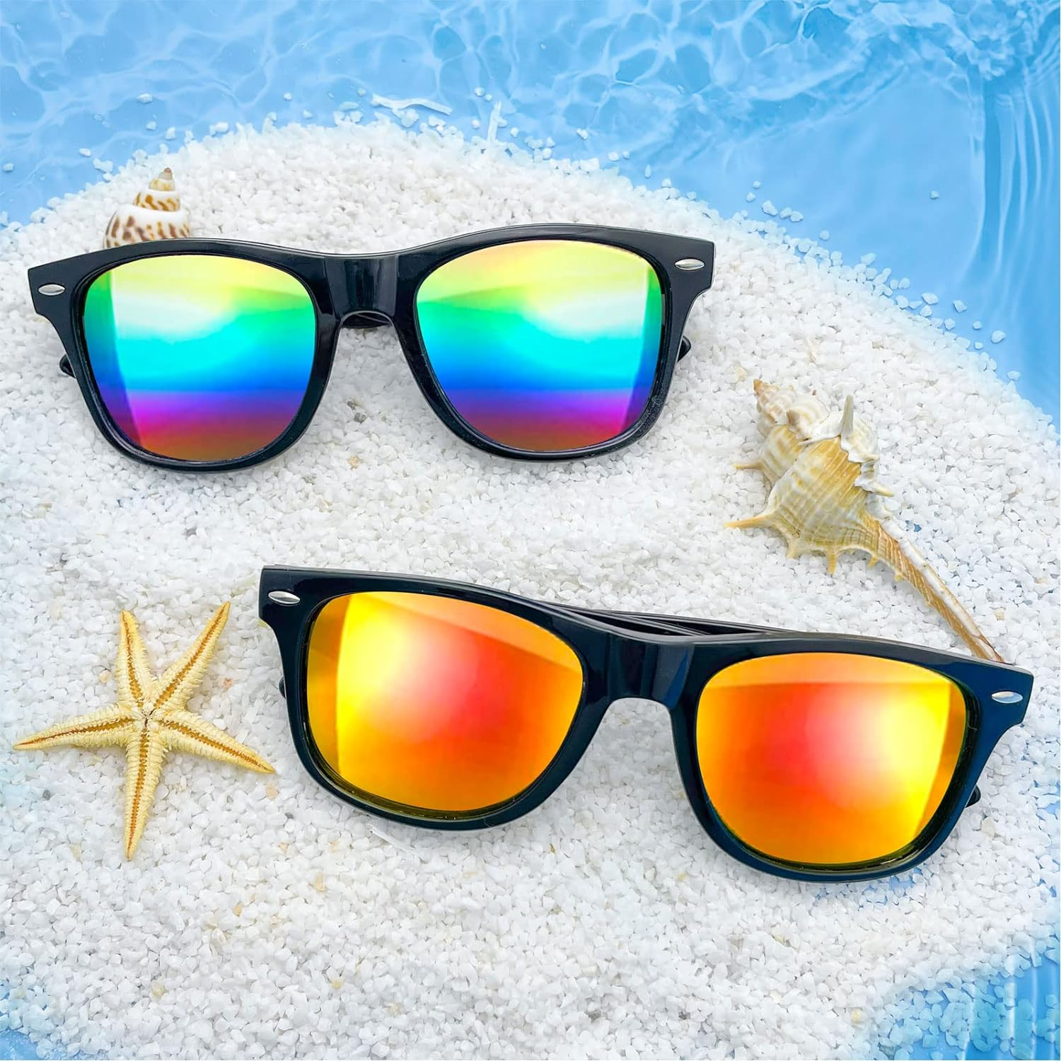 Pibupibu 20 Pack Neon Party Mirrored Lens Sunglasses Bulk, Wholesale Colorful Sunglasses for Adult Party Favors, Unisex - Mirrored/Black Solid Frame image number 2