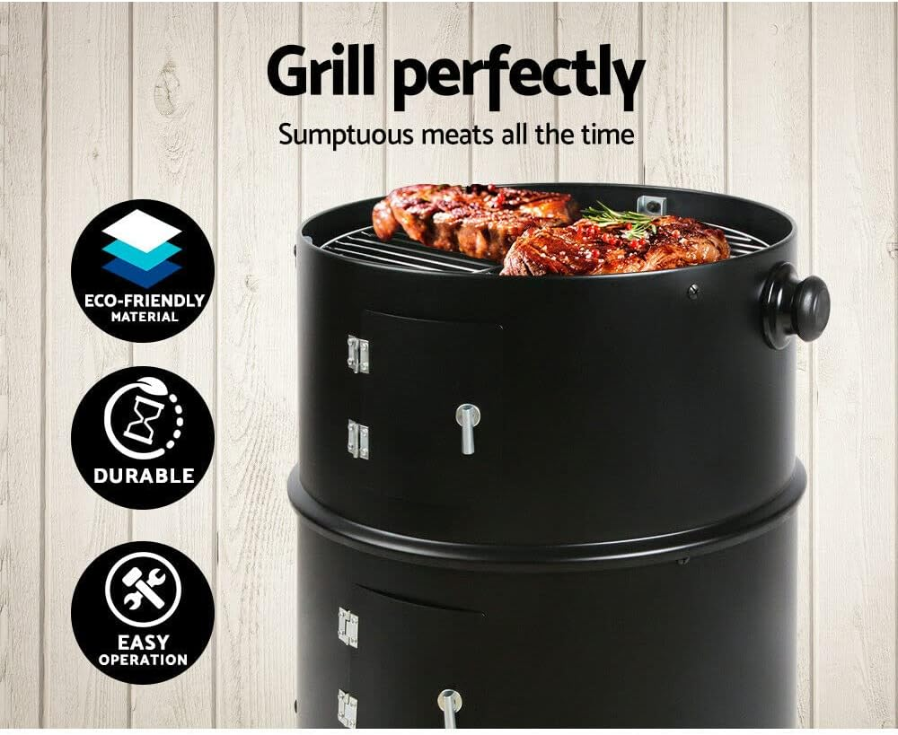 3In1 Portable Charcoal BBQ Vertical Smoker Roaster Grill Steel Water Steamer image number 4
