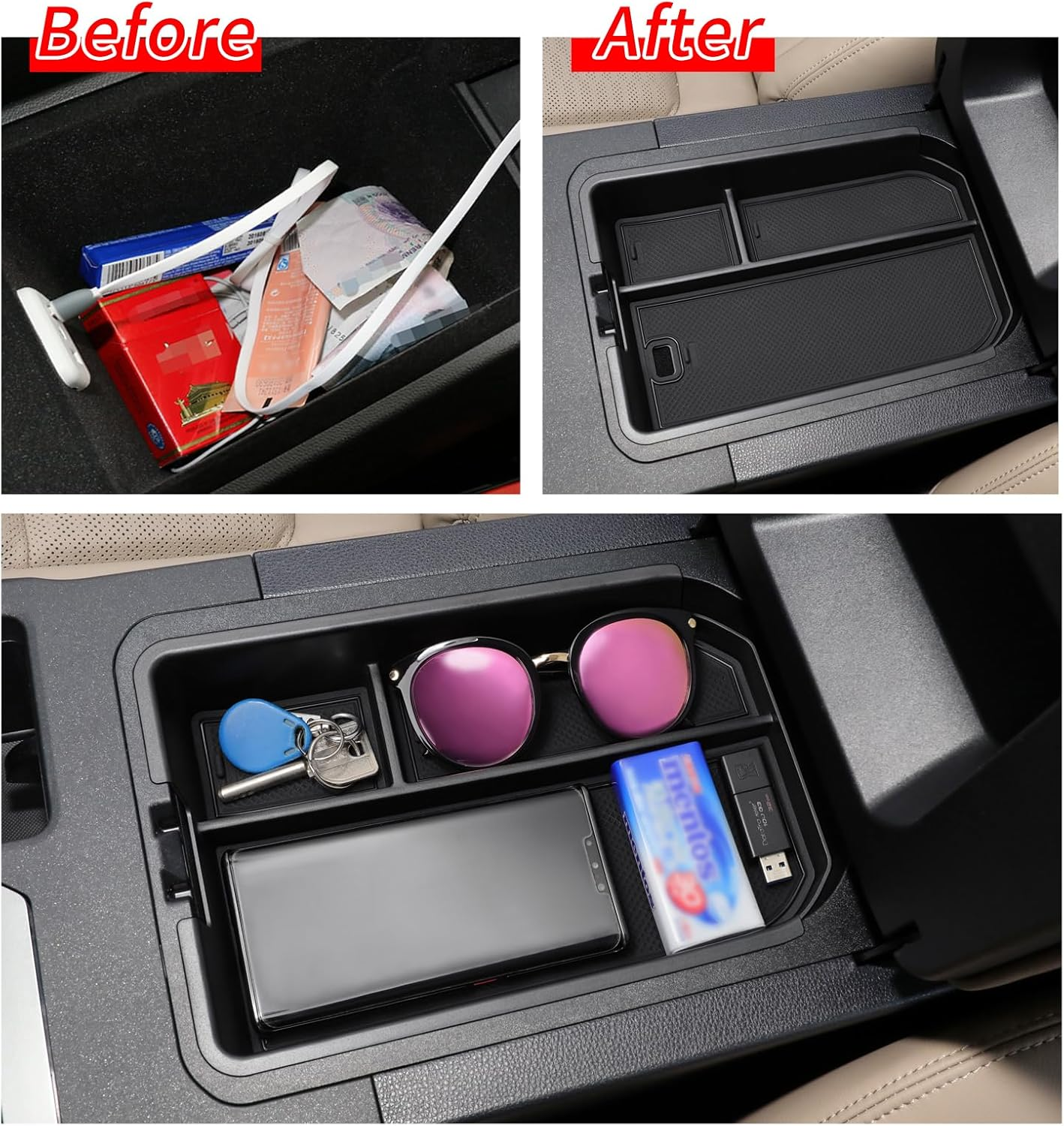 Smabee Center Console Organizer Compatible with Land Cruiser Prado J250 2024 2025 Accessories Interior ABS Armrest Storage Box Tray Organizer Insert (Not Fit Cool Box)