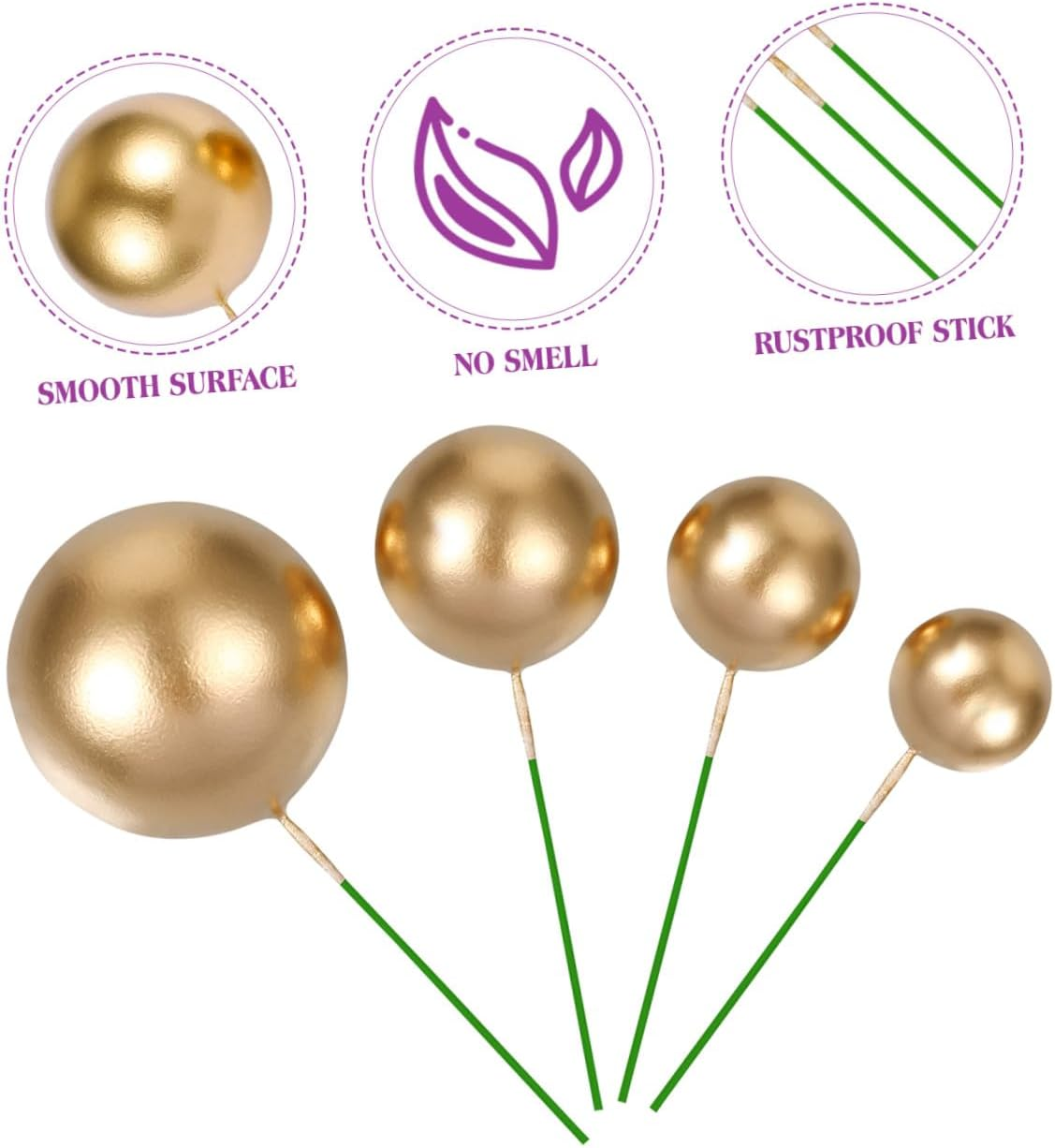 Amosfun 20Pcs Golden Ball Cake Decoration round Ball Cake Toppers Cupcake Ornaments Creative Decorations for Wedding Birthday Party