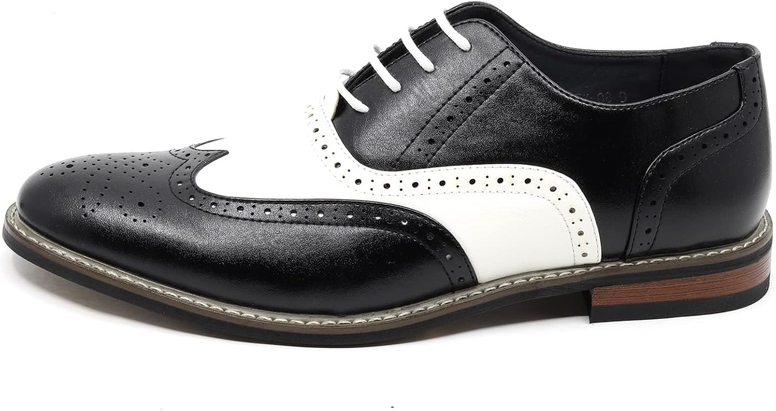 Men'S Two Tone Spectator Wingtip Perforated Lace up Oxford Dress Shoes ALEX-08