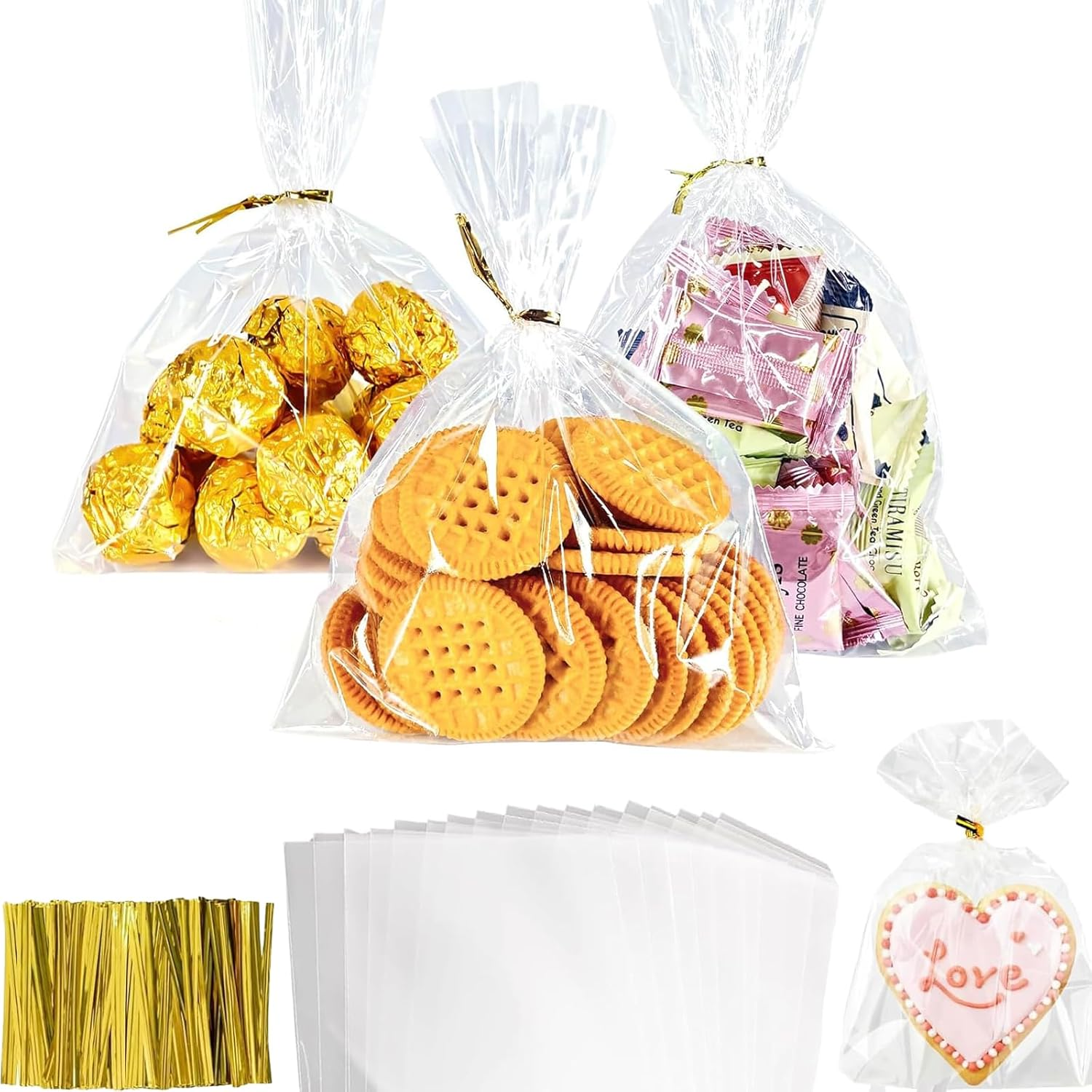 100Pcs Cellophane Bags, Small Plastic Bags for Cookies, Bags, Transparent Treat Bags for Party Favors, Bakery Packaging, DIY Crafts image number 3