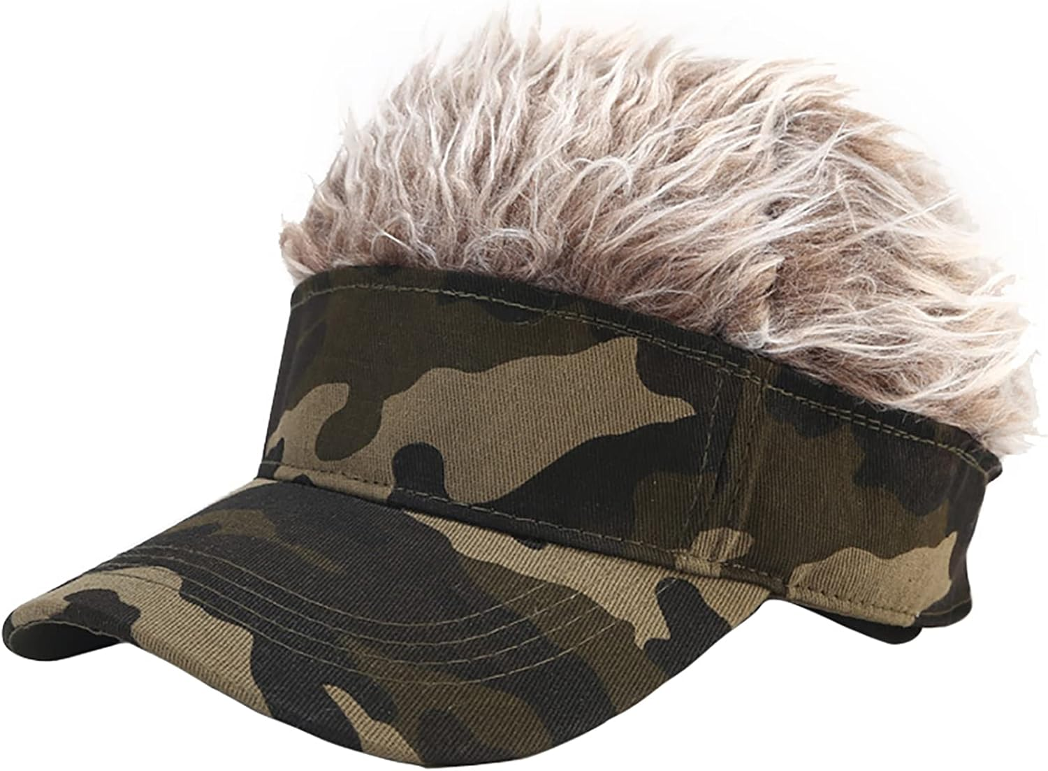 Malaxlx Mens Sun Visors Hat with Fake Spiked Hair Novelty Wig Adjustable Baseball Cap Golf Hat