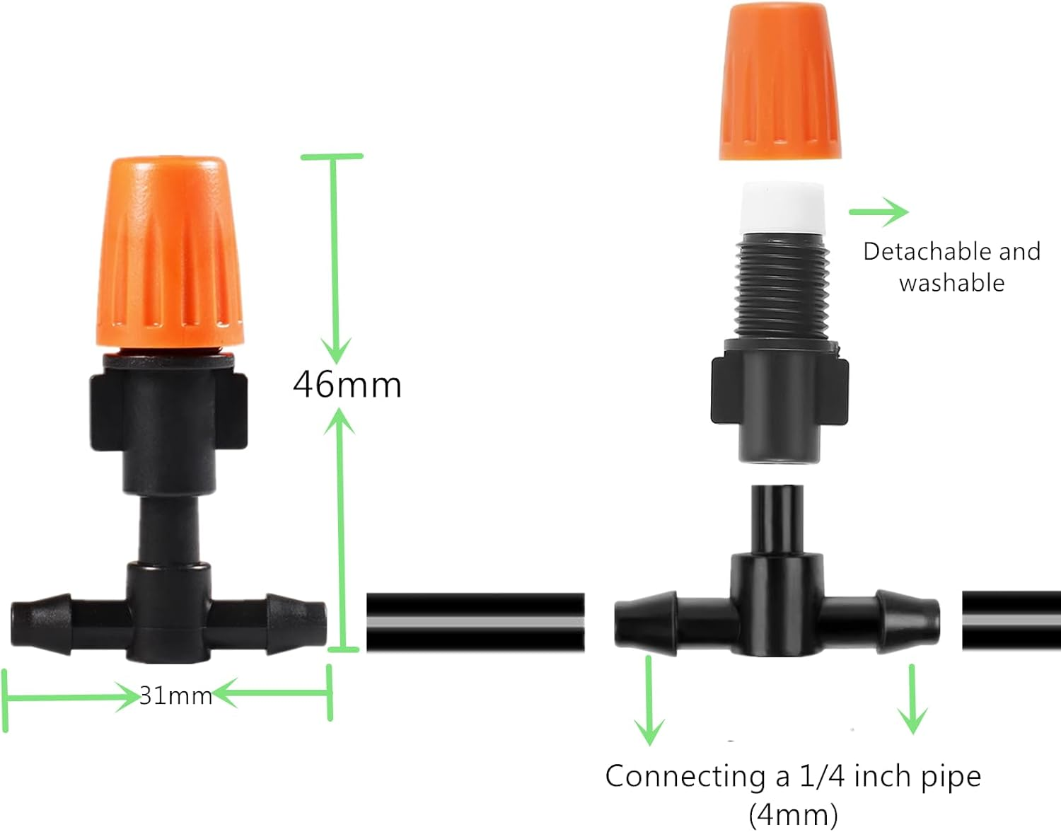 Three-Way Atomizing Nozzle 1/4 Inch, 50 Pcs Adjustable Micro Spray Emitters, Drip Irrigation Parts Accessories for Patio Lawn Greenhouse Vegetable Irrigation Supplies image number 2
