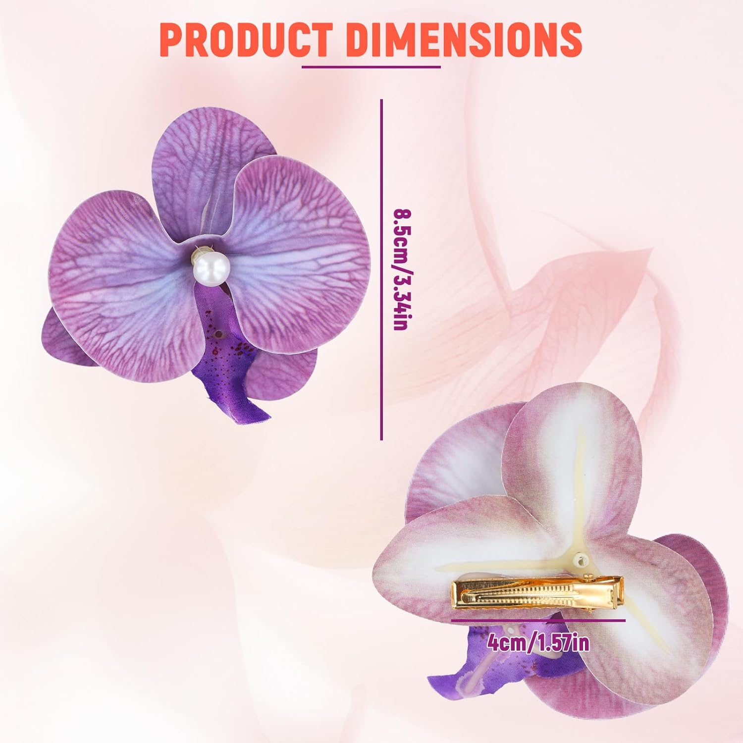 Ziyonix Pack of 3 Hair Clips with Hawaiian Flowers, Artificial Flower Clips, Bohemian Butterfly Orchid, Hair Clip for Holidays by the Sea, Women and Girls image number 6