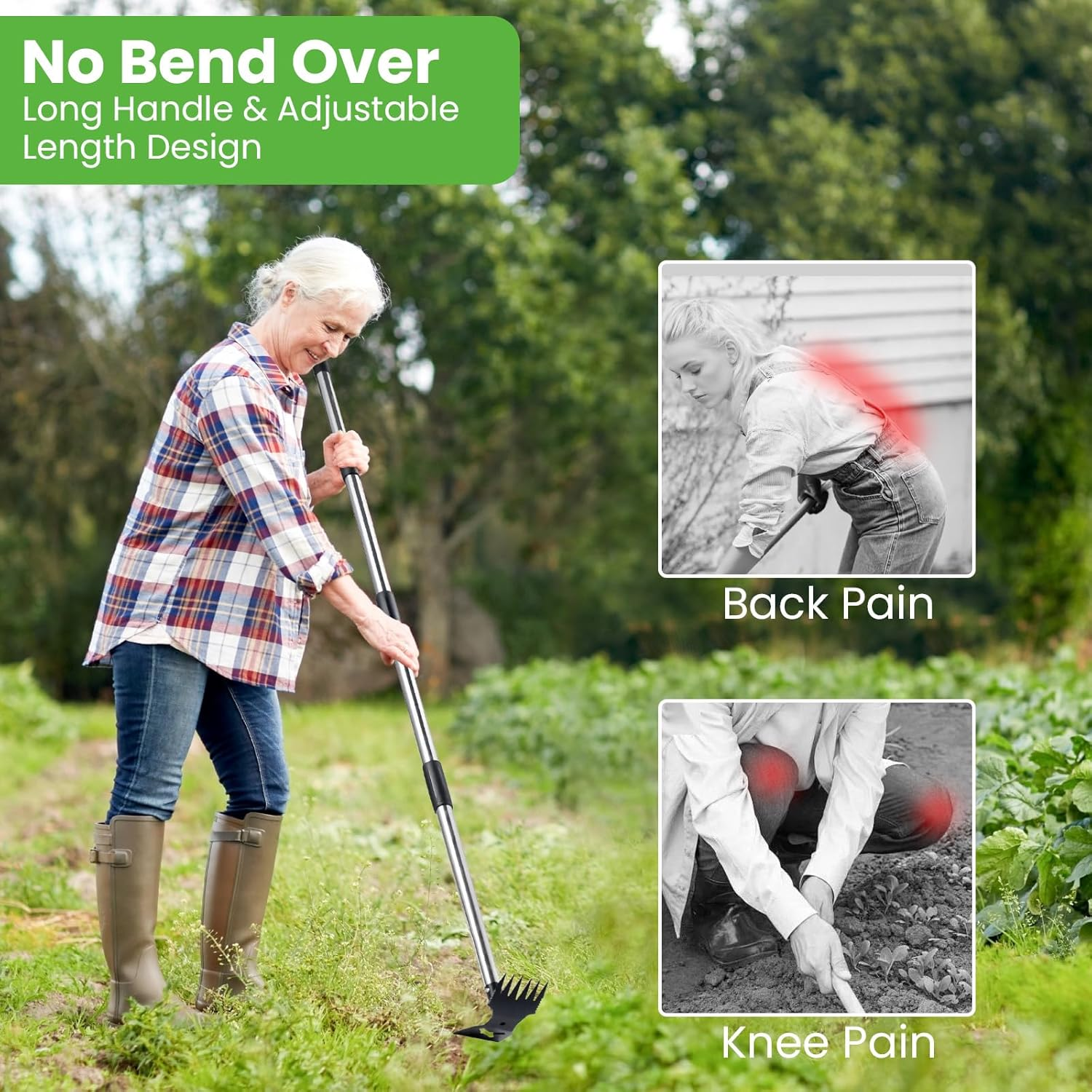 Weed Puller Tool with Extendable Handle, 2-In-1 Manual Weeder & Garden Hoe, Heavy Duty Weed Remover for Lawn, Yard and Garden